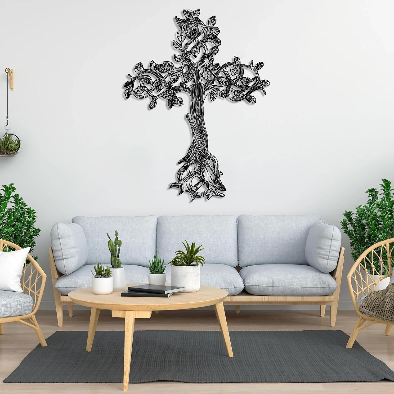 Arte de pared de metal árbol de la vida, decoración de pared de cruz cristiana, decoración de pared de metal religioso, regalos cristianos, árbol de