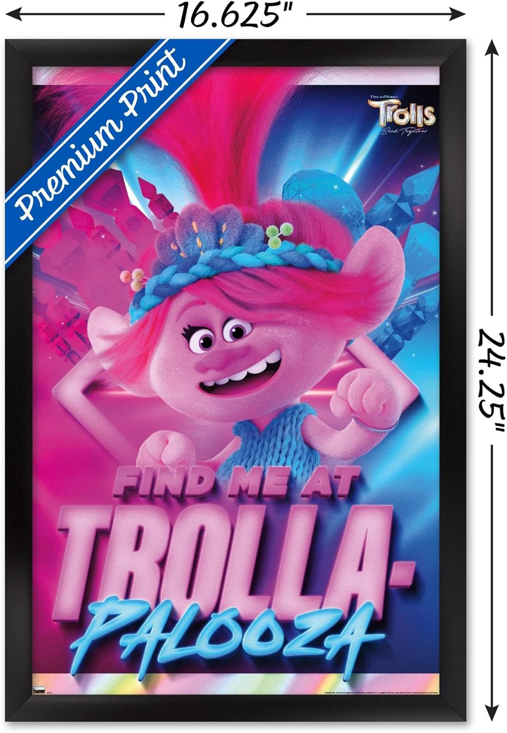 Trends International Trolls Band Together – Póster de pared de amapola, 14.72 x 22.37 pulgadas, versión enmarcada en negro