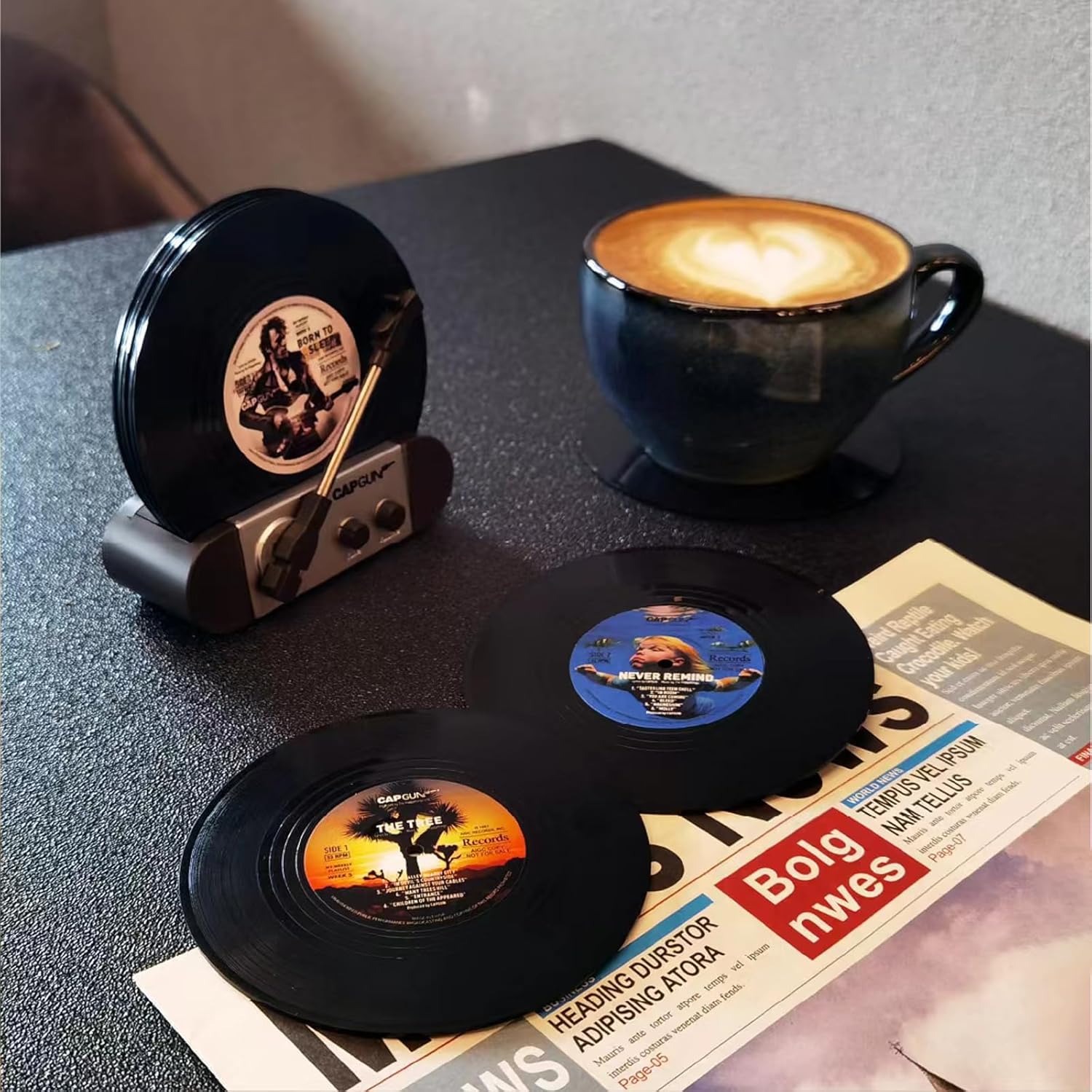 Divertidos posavasos retro para discos de vinilo, juego de 6 posavasos creativos con soporte para tocadiscos de vinilo para amantes de la música,