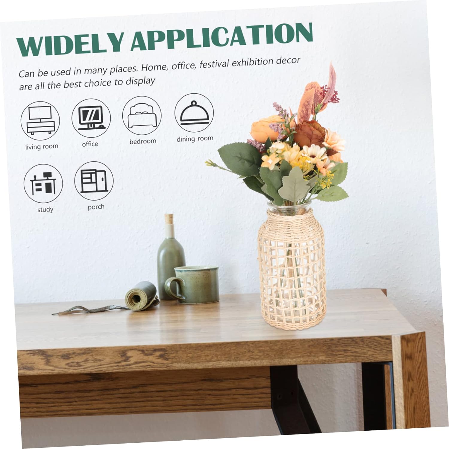 IMIKEYA 2pcs Rattan Glass Vase Woven Planter Basket Rattan Planter Rattan Flower Pots Glass Floral Vase Clay Vase Seagrass Plant Basket Glass Vase