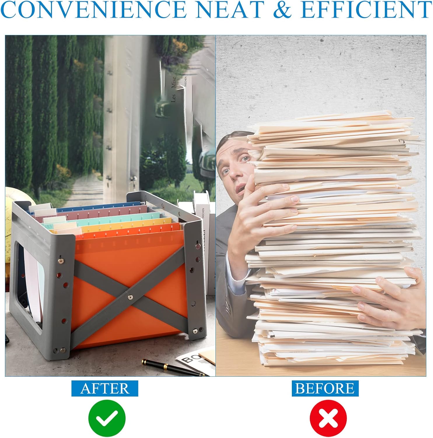Yaomiao Paquete de 48 carpetas colgantes de tamaño carta, carpetas de archivos expansibles con carpetas de archivos colgantes de expansión de 1
