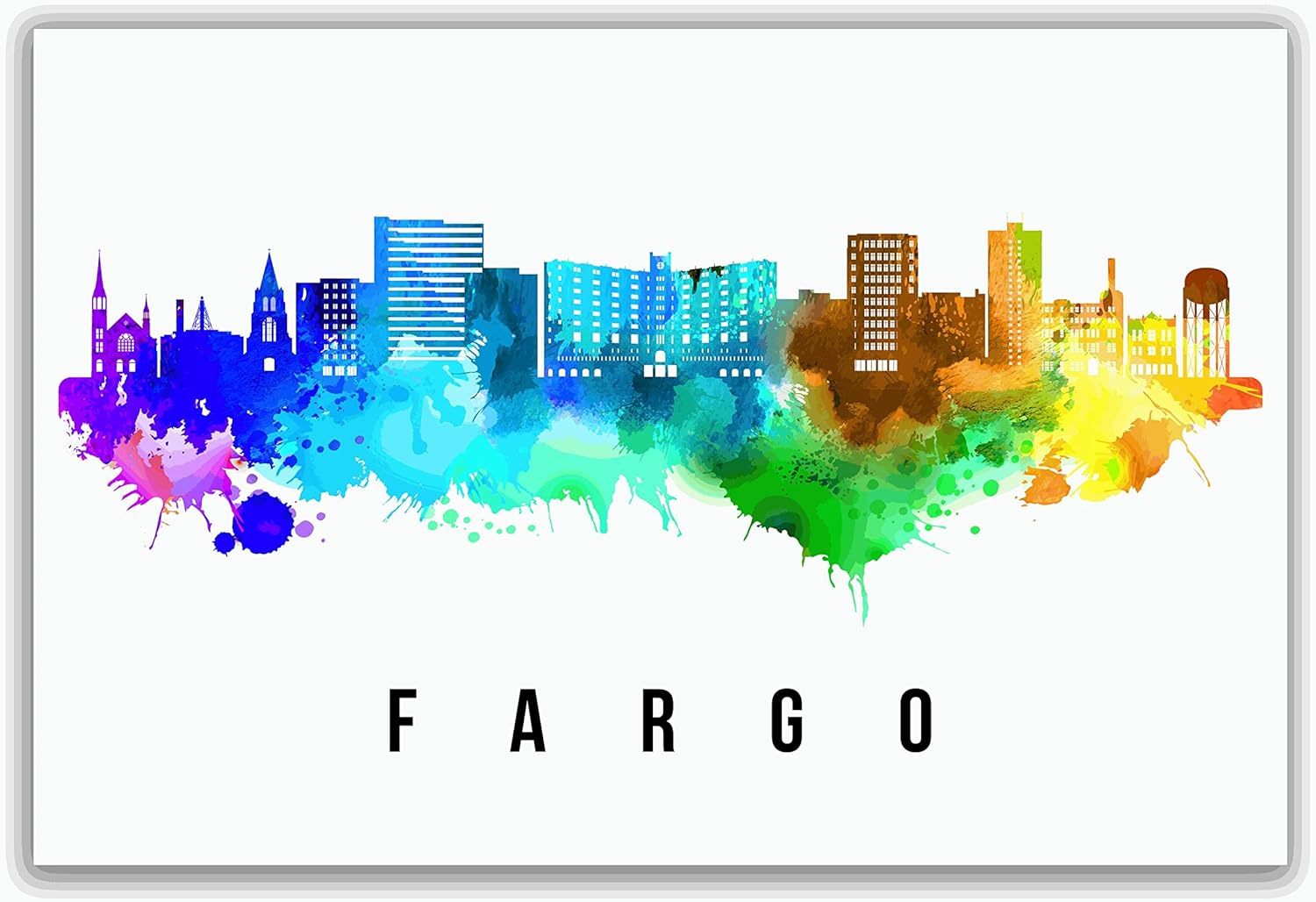 Póster de Fargo Skyline Dakota del Norte, pintura de paisaje urbano de Dakota del Norte, póster de Fargo Dakota del Norte, impresión de paisaje
