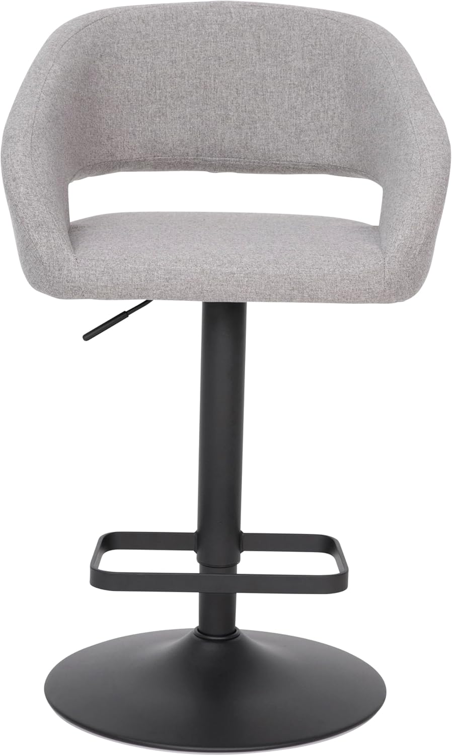 BizChair Taburete de bar de altura ajustable de tela gris contemporánea con respaldo medio redondeado y base negra