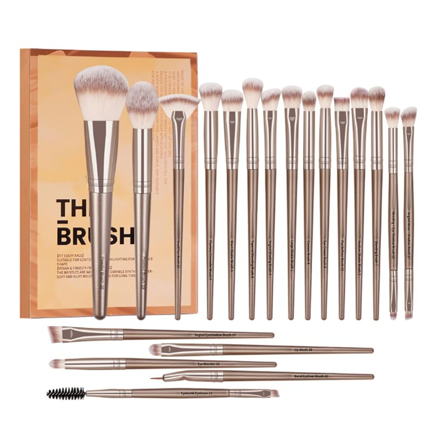 20 brochas de maquillaje, kit de brochas de maquillaje, correctores de sombras de ojos, pinceles de maquillaje, marrón café, suave, agradable a la