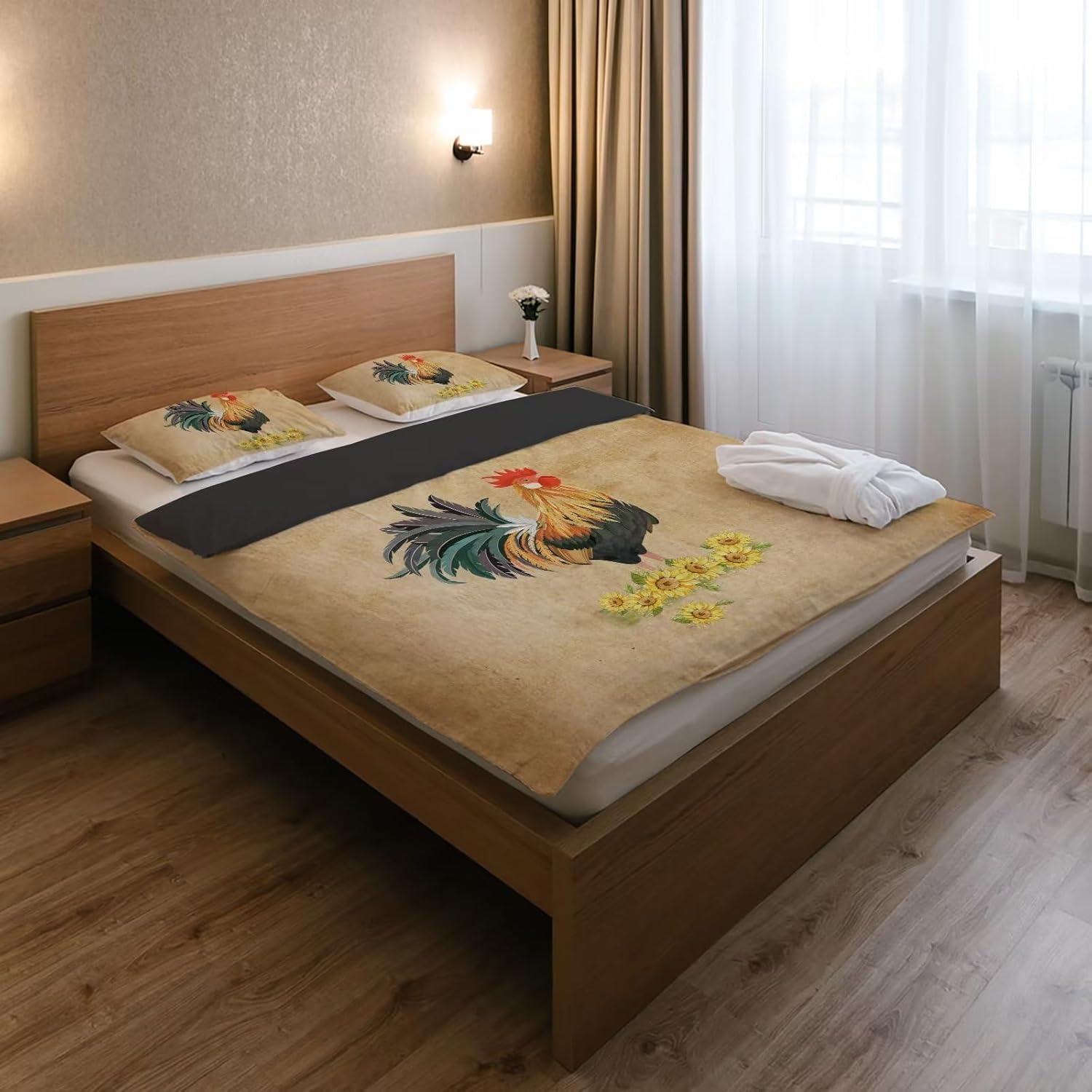 Poceacles Juego de funda de edredón con diseño de girasoles de pollo, juego de funda de edredón de 3 piezas, ligero, suave, transpirable, para todas