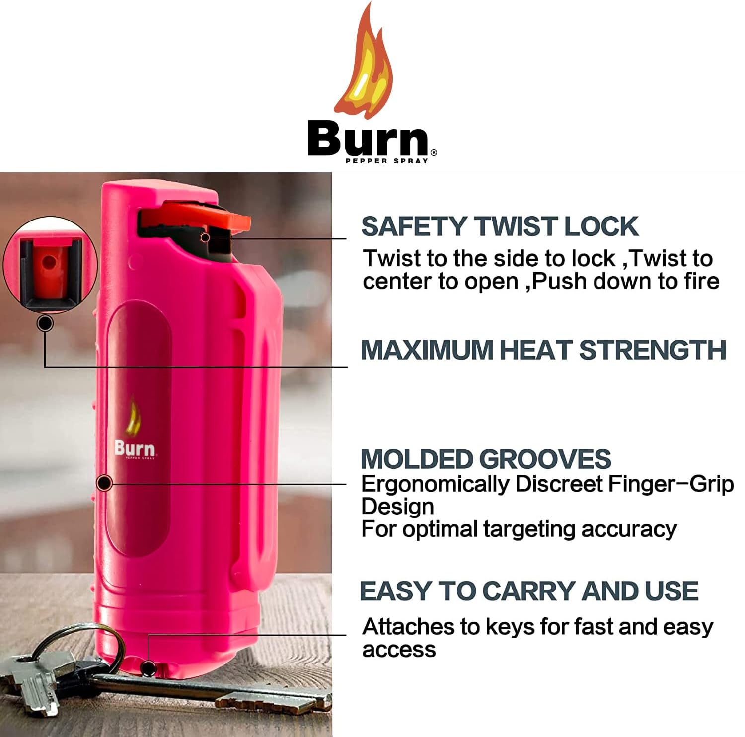 Police Stun Gun Burn Pepper Spray Combo Mujeres Hombres Autodefensa – 928 Rosa