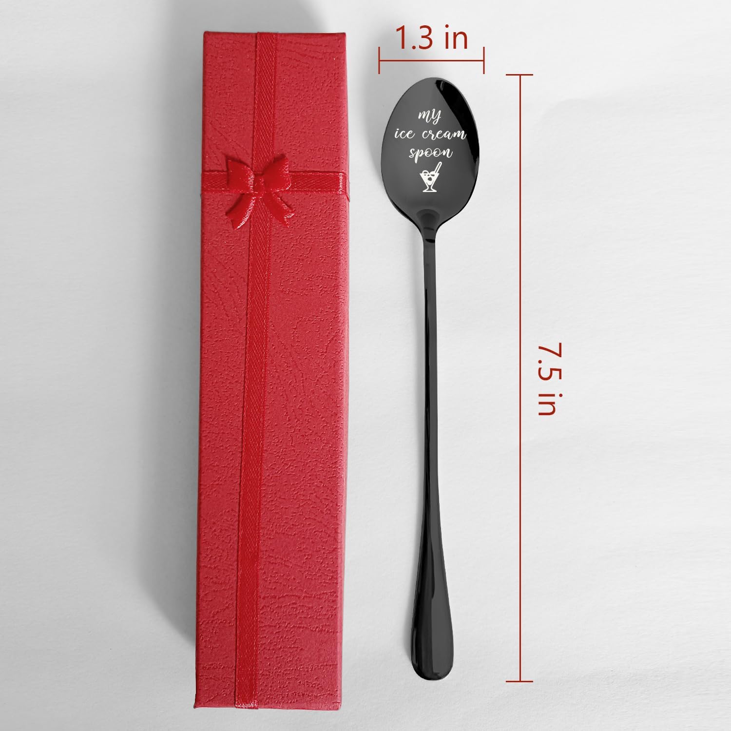 PZJIEAN My Ice Cream Spoon – Cuchara negra grabada de acero inoxidable, divertida cuchara de helado, cuchara de café, regalos para amantes del