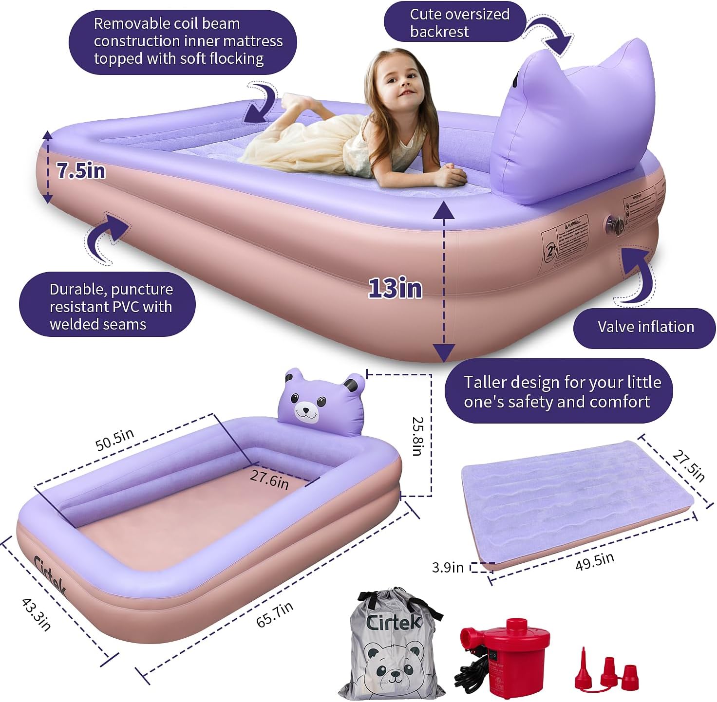 Cama de aire plegable para niños, cama de viaje para niños, colchón de aire para niños, cama de aire para niños, cama de viaje inflable, cama de