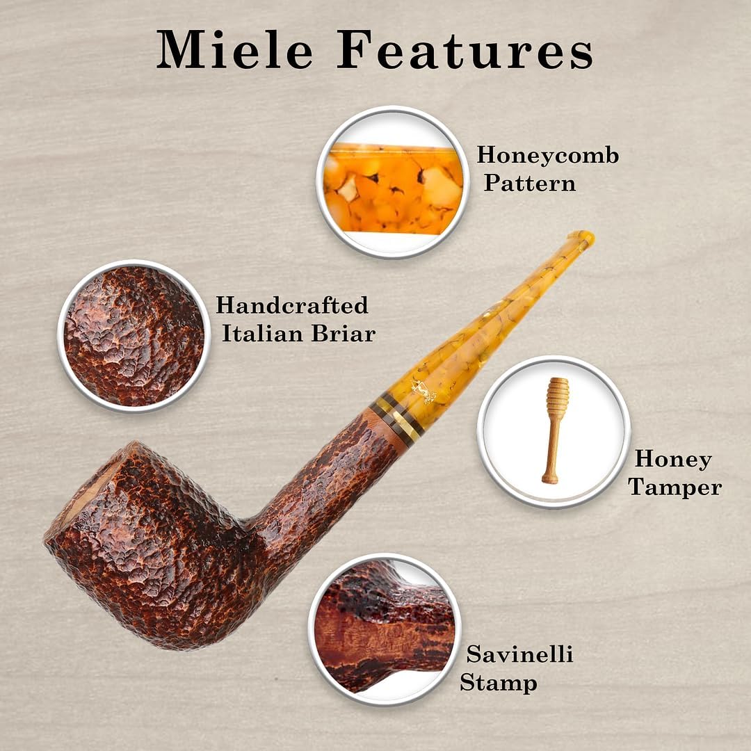Miele Honey Pipe – Tubos de madera hechos a mano Savinelli Tobacco Pipe con acabado rústico (111 KS)