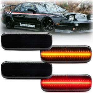 Luces LED de posición laterales de repuesto para Ni’ssan 240SX S13 1989-1994 ámbar delanteras y traseras rojas luces de señal laterales rojas lente Luces LED de posición laterales de repuesto para Ni’ssan 240SX S13 1989-1994 ámbar delanteras y traseras rojas luces de señal laterales rojas lente