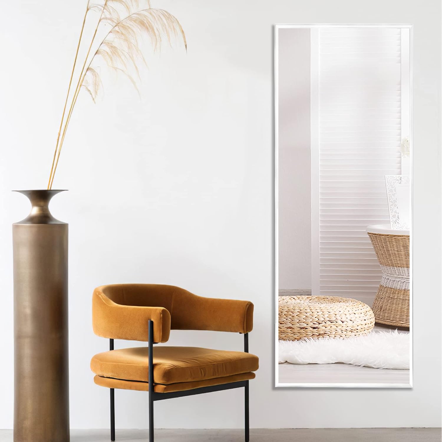 MIRUO Espejo de longitud completa de 55 x 16 pulgadas, espejo de cuerpo completo, espejo blanco de suelo y de longitud completa para pared, espejo
