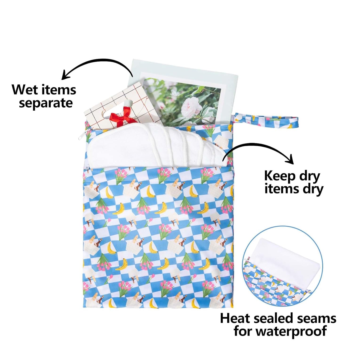 ALVABABY 2 bolsas impermeables para seco y húmedo, reutilizables con dos bolsillos con cremallera, bolsas húmedas para pañales de bebé, viajes,
