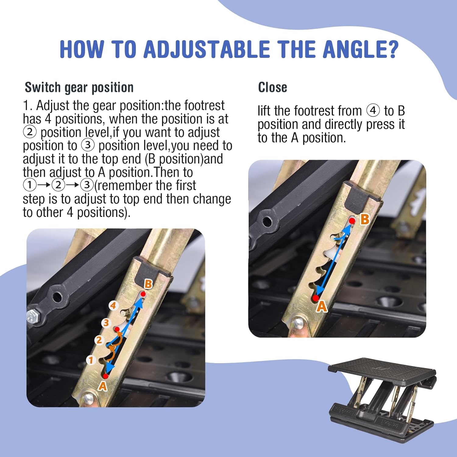 Reposapiés para debajo del escritorio en el trabajo, altura ajustable de 4 niveles, reposapiés plegable ergonómico para oficina, juegos,