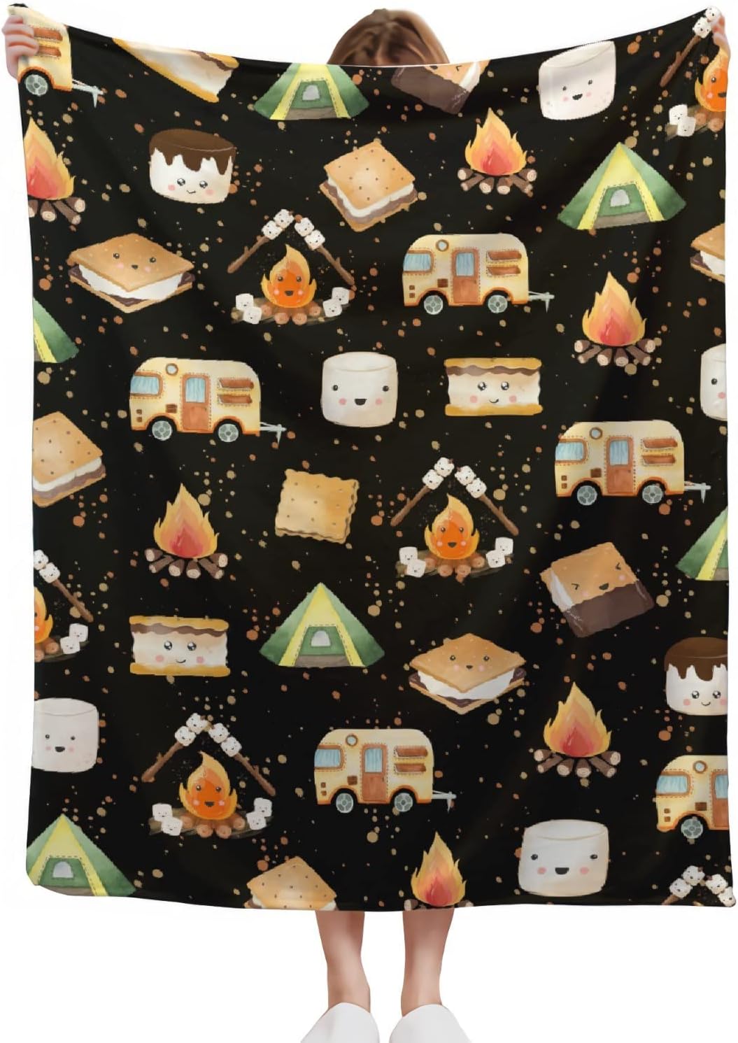 Linda manta S’Mores  Manta de malvavisco ultra suave  Manta de malvaviscos tostados de felpa cálida y acogedora para sofá, viajes, camping, manta de