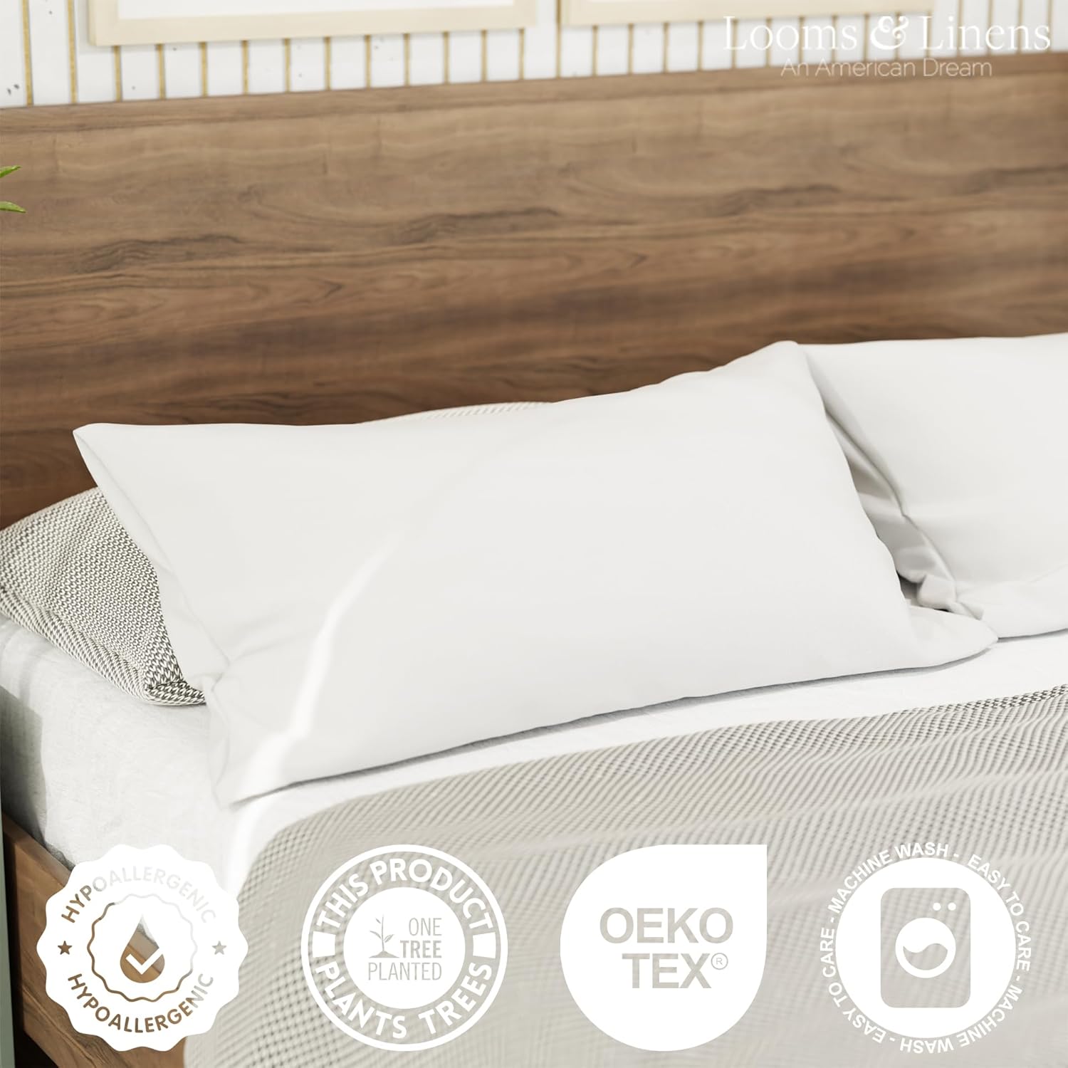 Looms & Linens Hotel – Juego de almohadas de lujo para dormir de 20 x 30 pulgadas, 1 paquete de almohadas de cama Queen  Almohadas firmes y