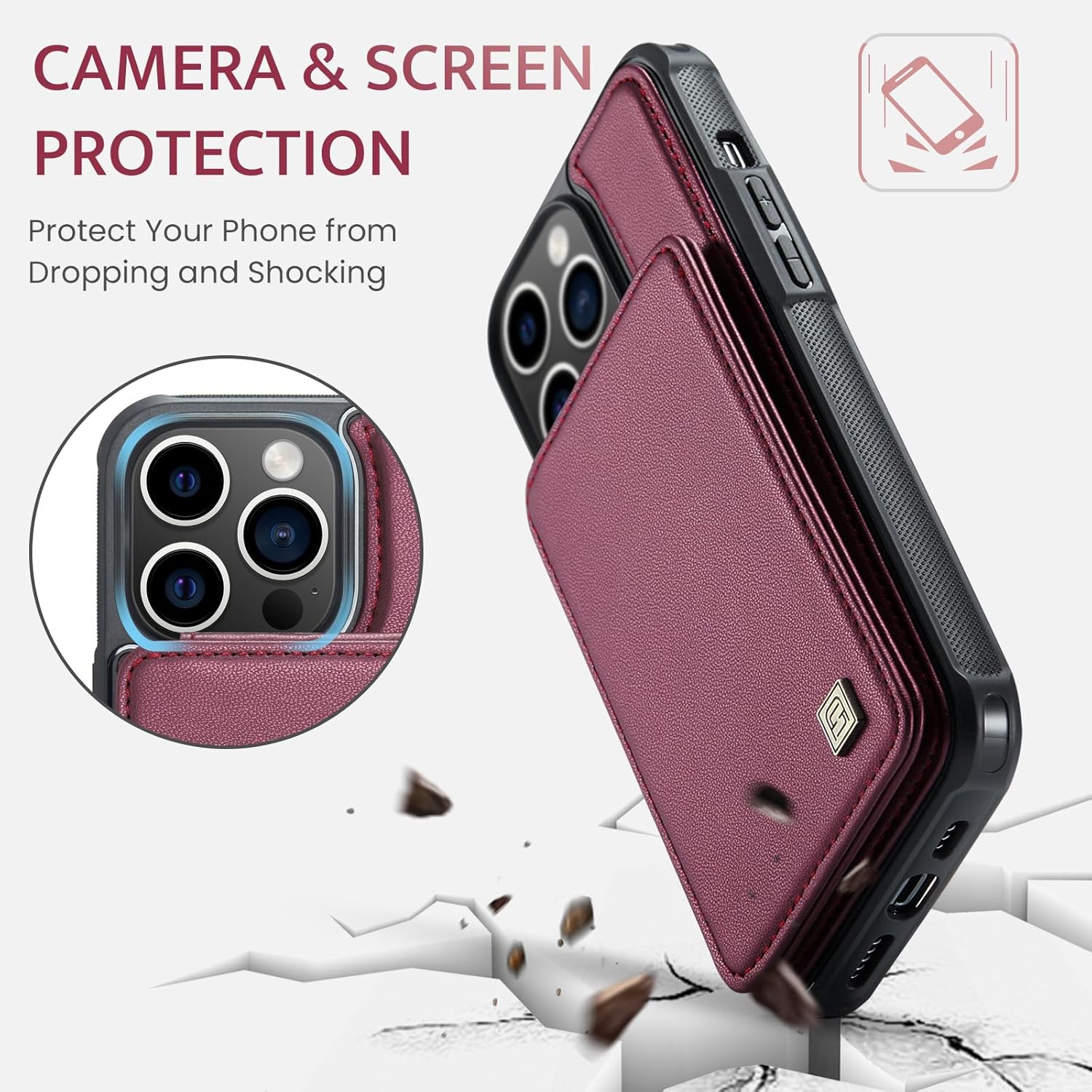 ASAPDOS Funda para iPhone 15 Pro con tarjetero, piel sintética a prueba de golpes, funda tipo cartera para iPhone 15 Pro con bloqueo RFID y soporte