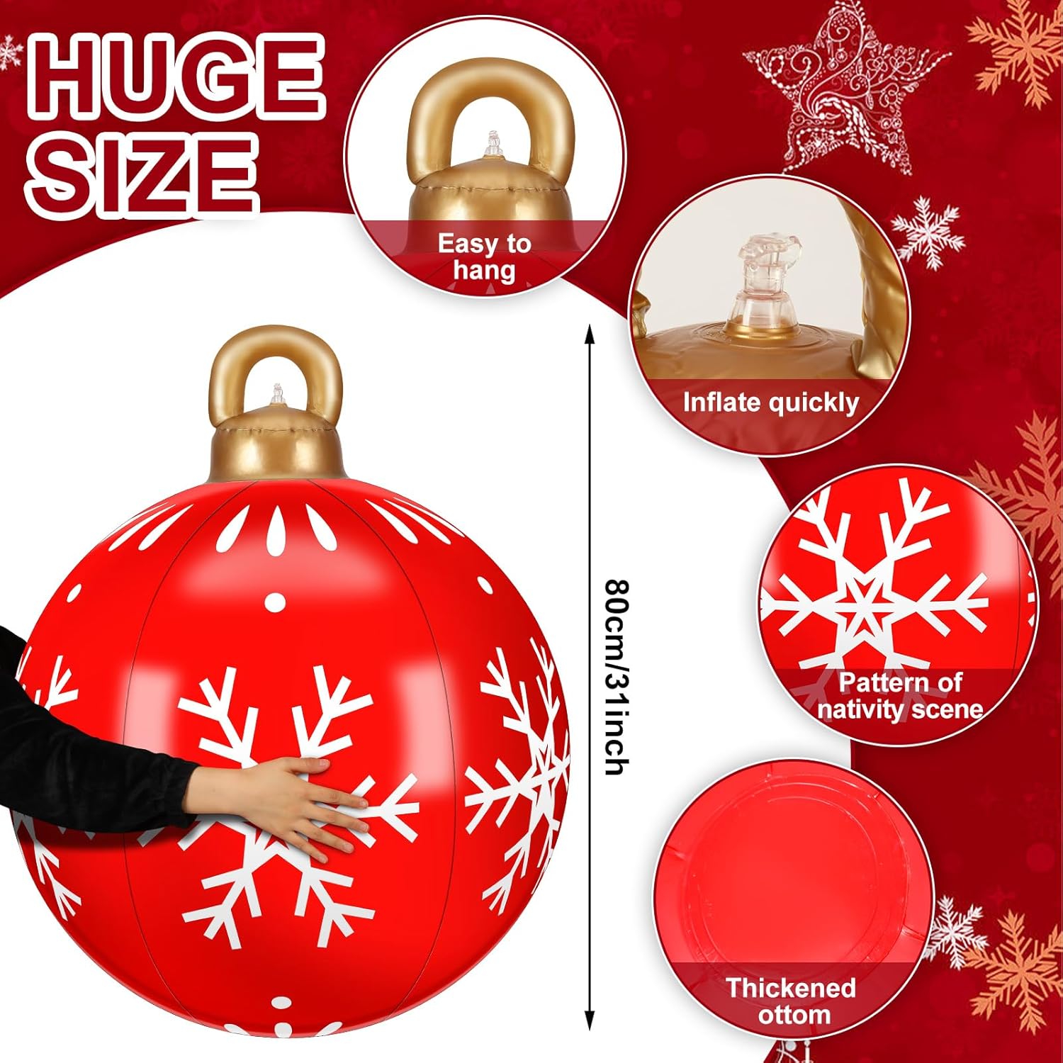Jetec Esferas inflables gigantes de 31 pulgadas para exteriores, adornos de patio, bola inflable grande de PVC para decoración de patio y vacaciones