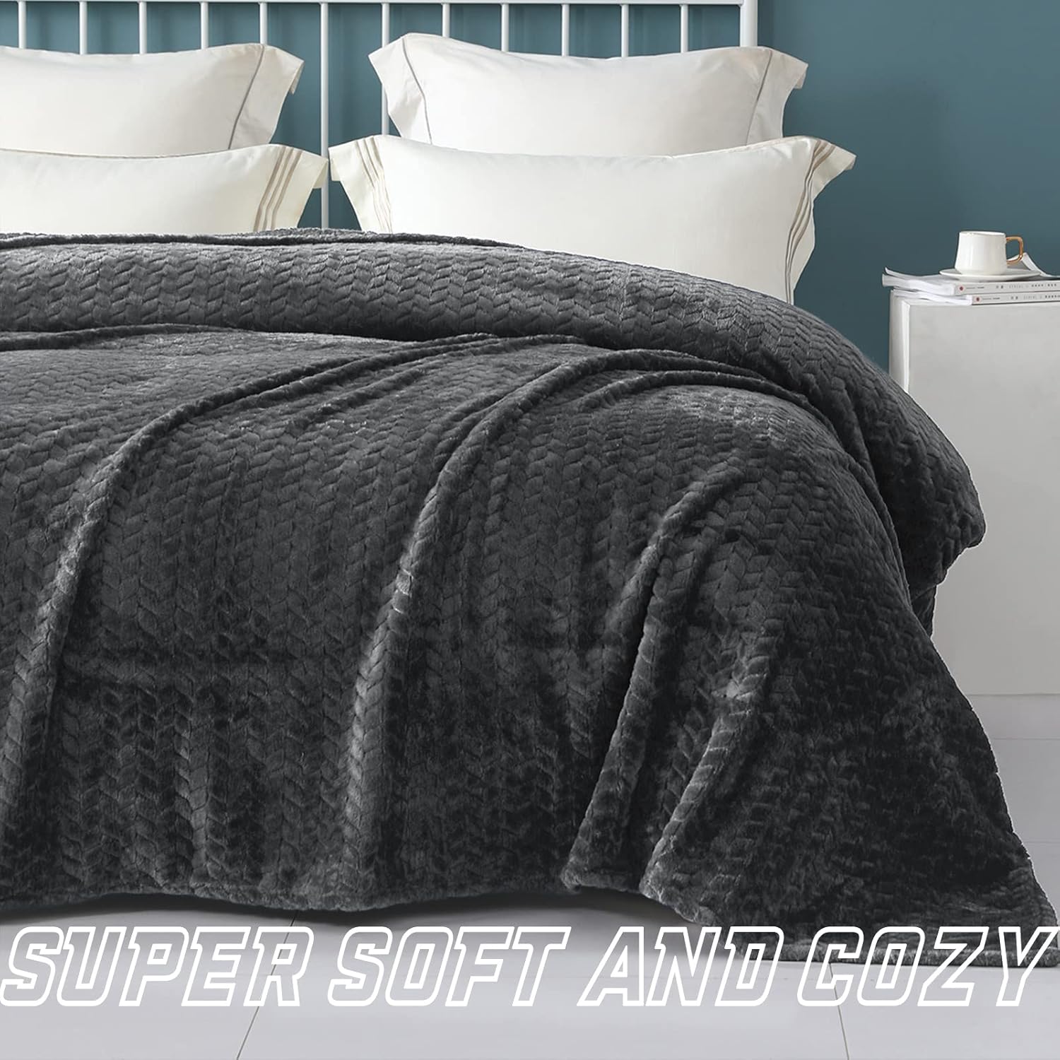 Exclusivo Mezcla – Manta de vellón de franela tamaño King, acogedora, cálida, ligera y decorativa, suave tejido jacquard con diseño de hojas, de