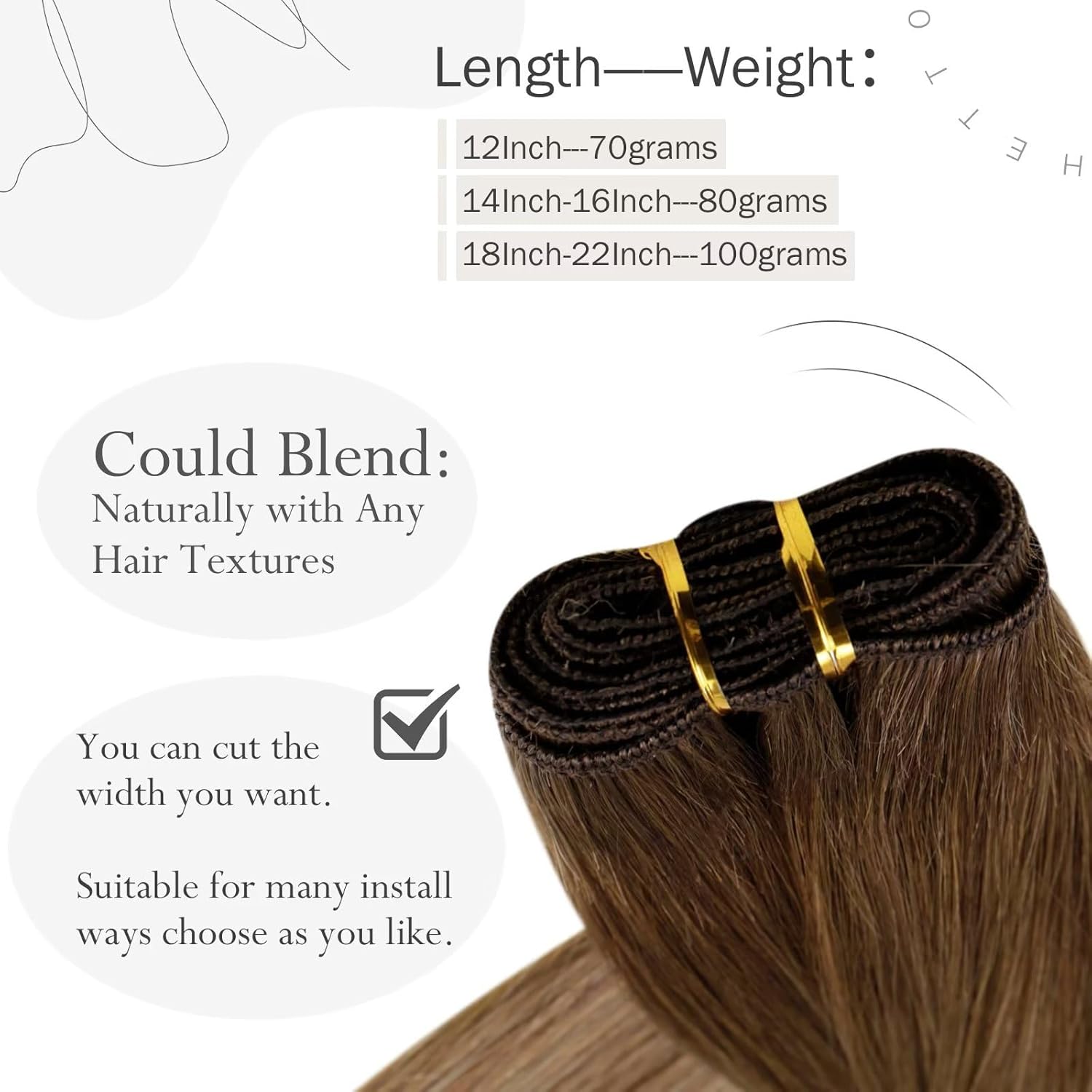 Hetto Extensiones de cabello humano real Remy para coser, 20 pulgadas, 3.53 oz (3.53 oz), color marrón #6 a #8 castaño miel con #14 rubio oscuro