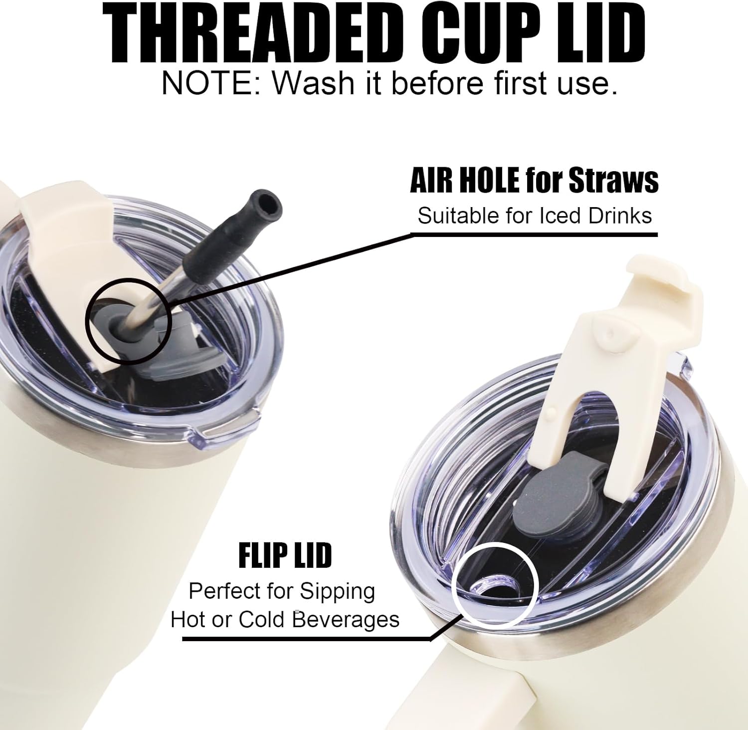 AQUAPHILE Vaso aislado de 30 onzas con asa, taza de viaje de acero inoxidable con tapa y pajita, vaso de café portátil de doble pared a prueba de