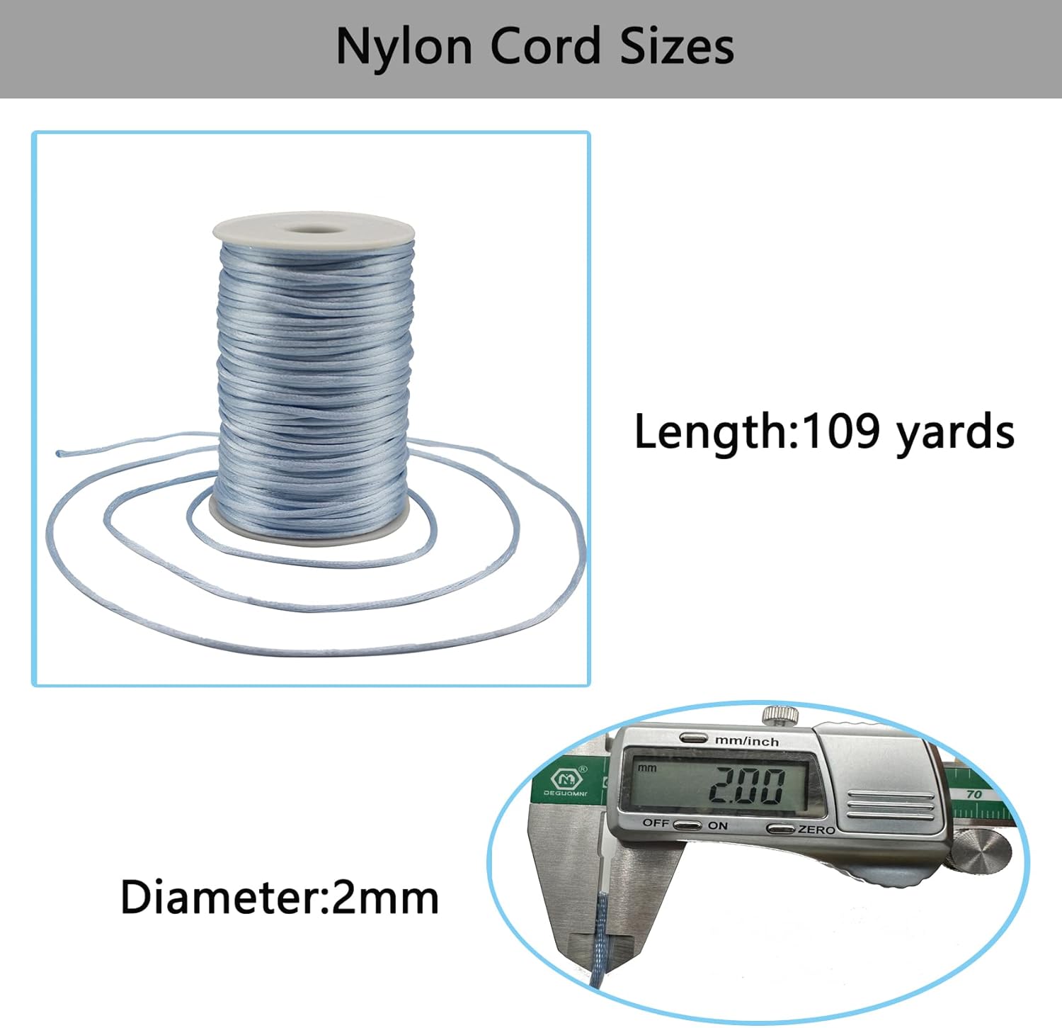 Cordón de nailon azul claro de satén de 0.079 in x 109 yardas, cordón de seda satinada para pulseras, collares, fabricación de joyas, nudos chinos,