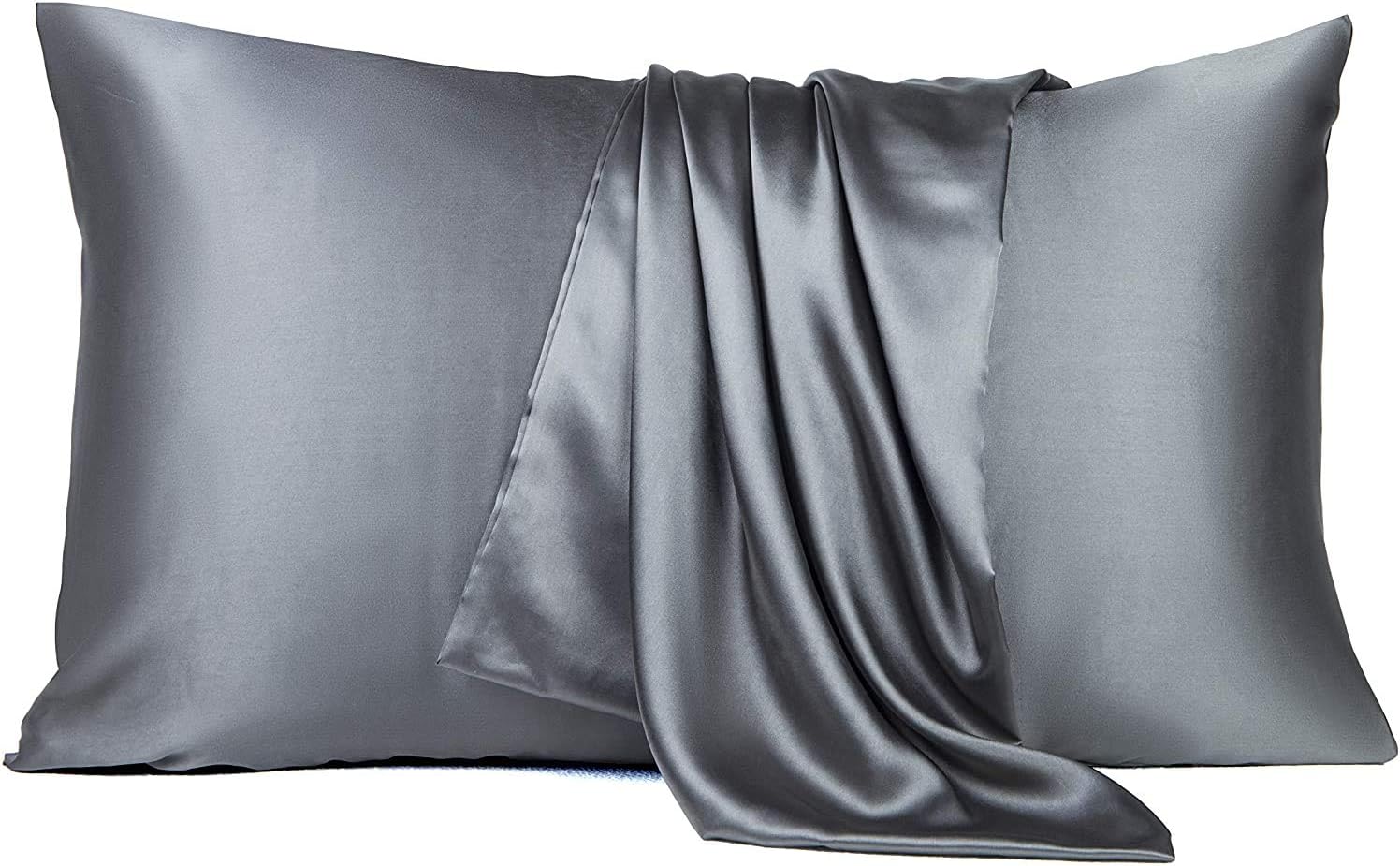 Juego de sábanas de satén de tamaño matrimonial, sábanas de seda gris, juego de ropa de cama suave de 4 piezas con 1 sábana bajera de bolsillo