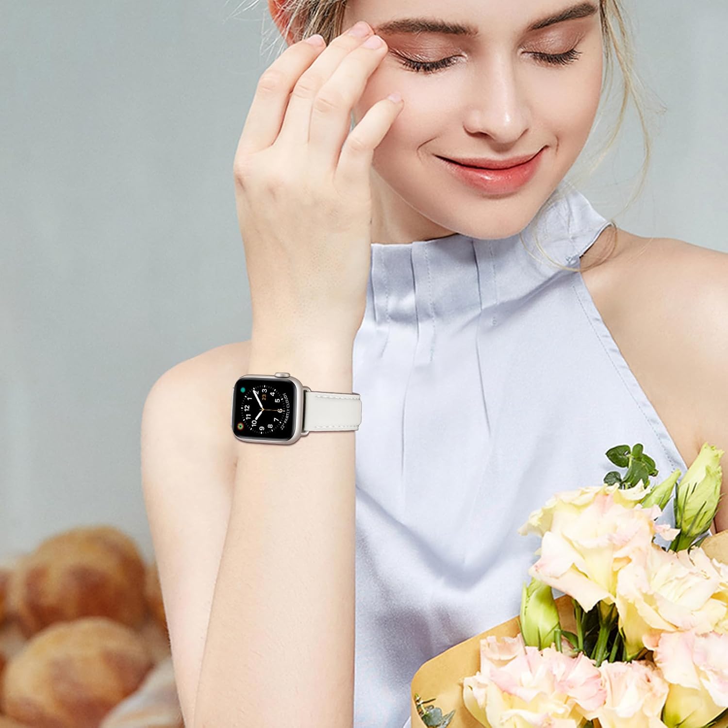 OMIU Square Bands Compatible with Apple Watch Band 38mm 40mm 41mm 42mm 44mm 45mm 49mm, Genuine Leather Wristband Starp for iWatch SE Series 8 7 6 5