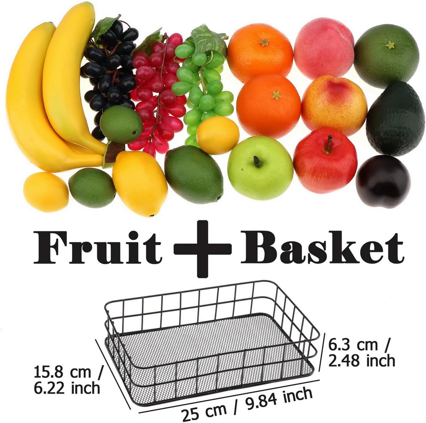19 piezas artificiales de mezcla de frutas falsas de 3 cabezas, plátano, uva, limón, manzana, melocotón, naranja, aguacate, nectarina, decoración de