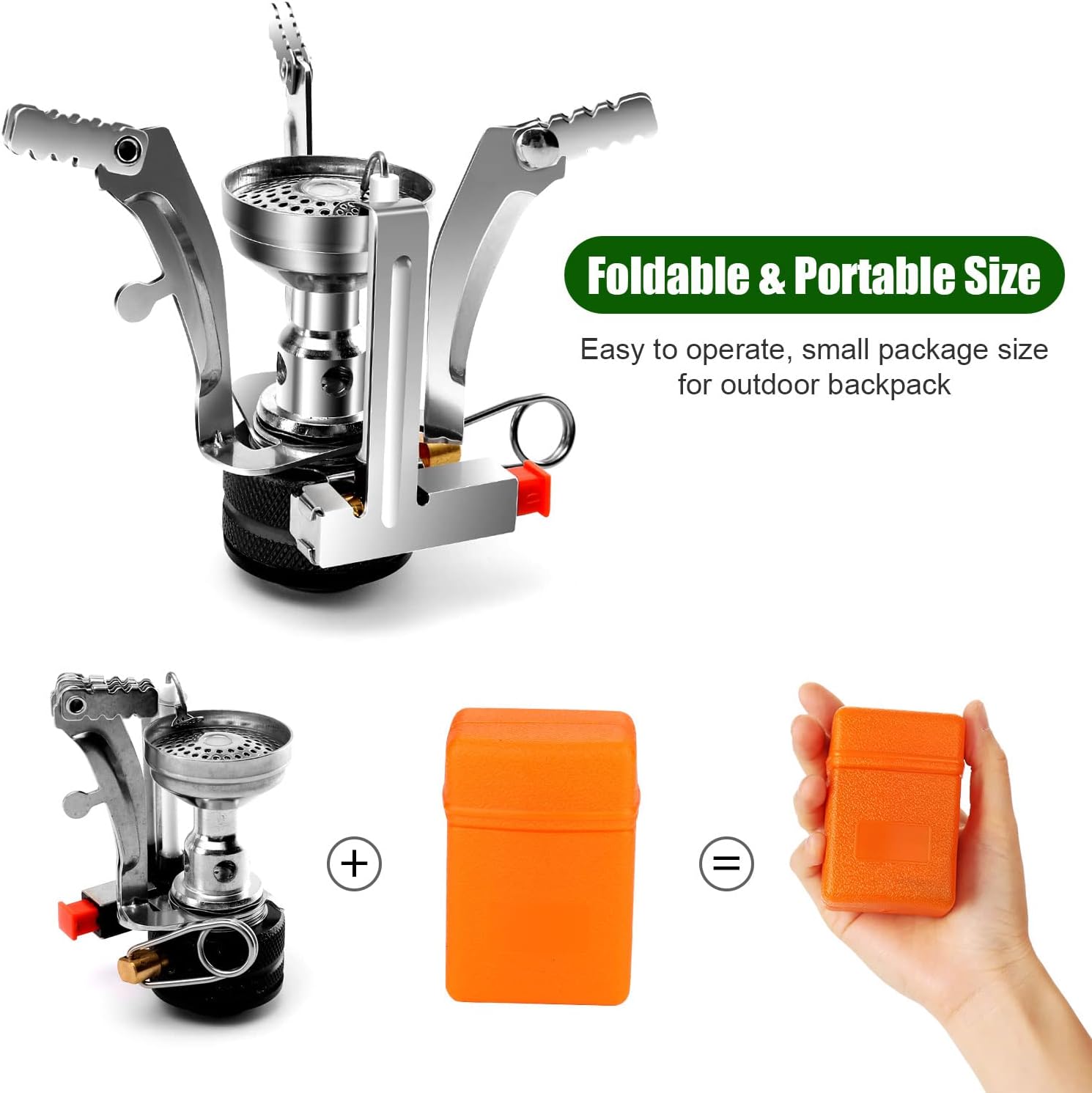 Odoland – Juego de 8 utensilios de cocina para acampar, juego de ollas y sartenes con mini estufa de mochilero, taza de acero inoxidable, soporte