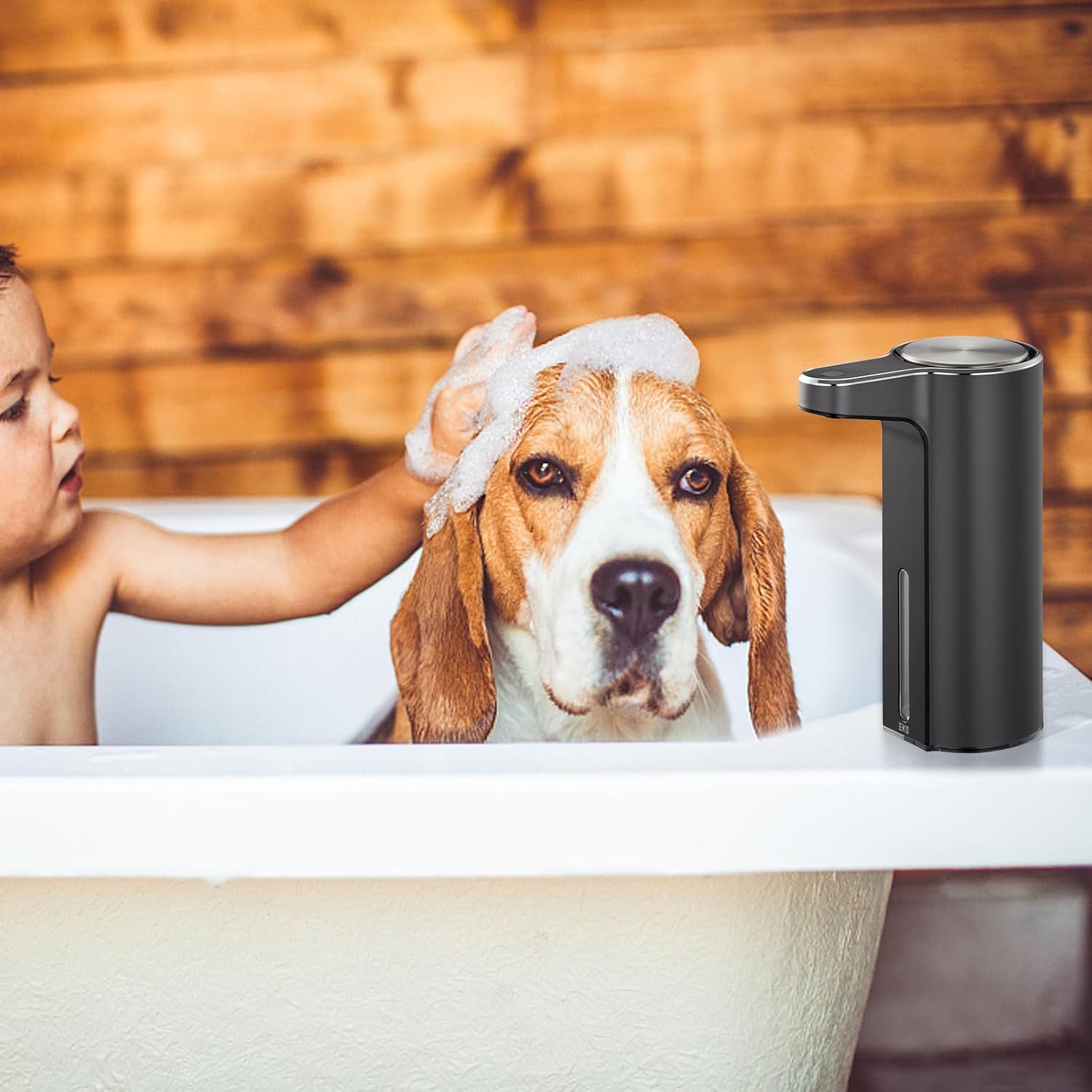 EKO Dispensador de jabón automático sin contacto Aroma para baño y cocina, dispensador de jabón líquido de manos, resistente al agua y recargable, 9