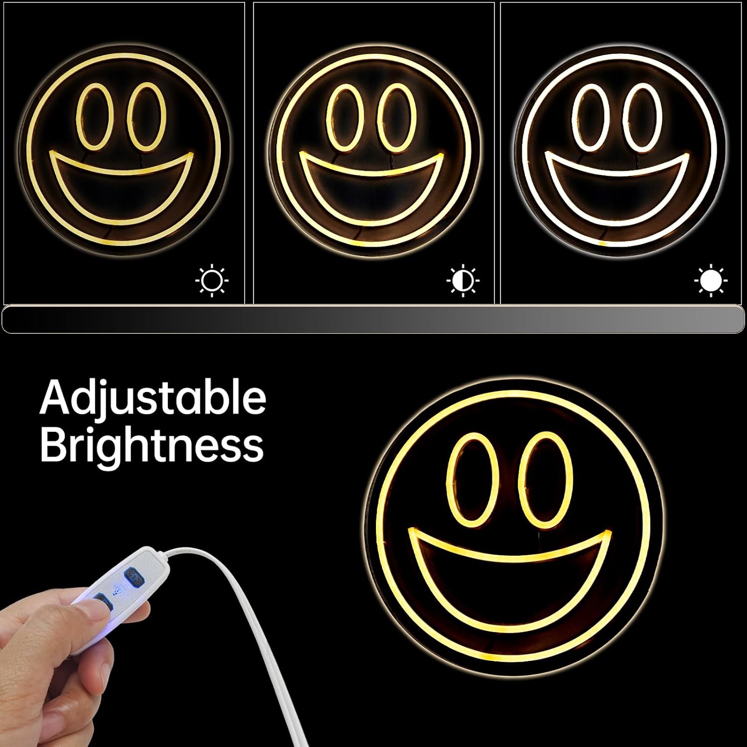 Letrero de neón con cara sonriente, letrero de neón para decoración de pared de habitación de adolescentes y niñas, letreros de luz LED para