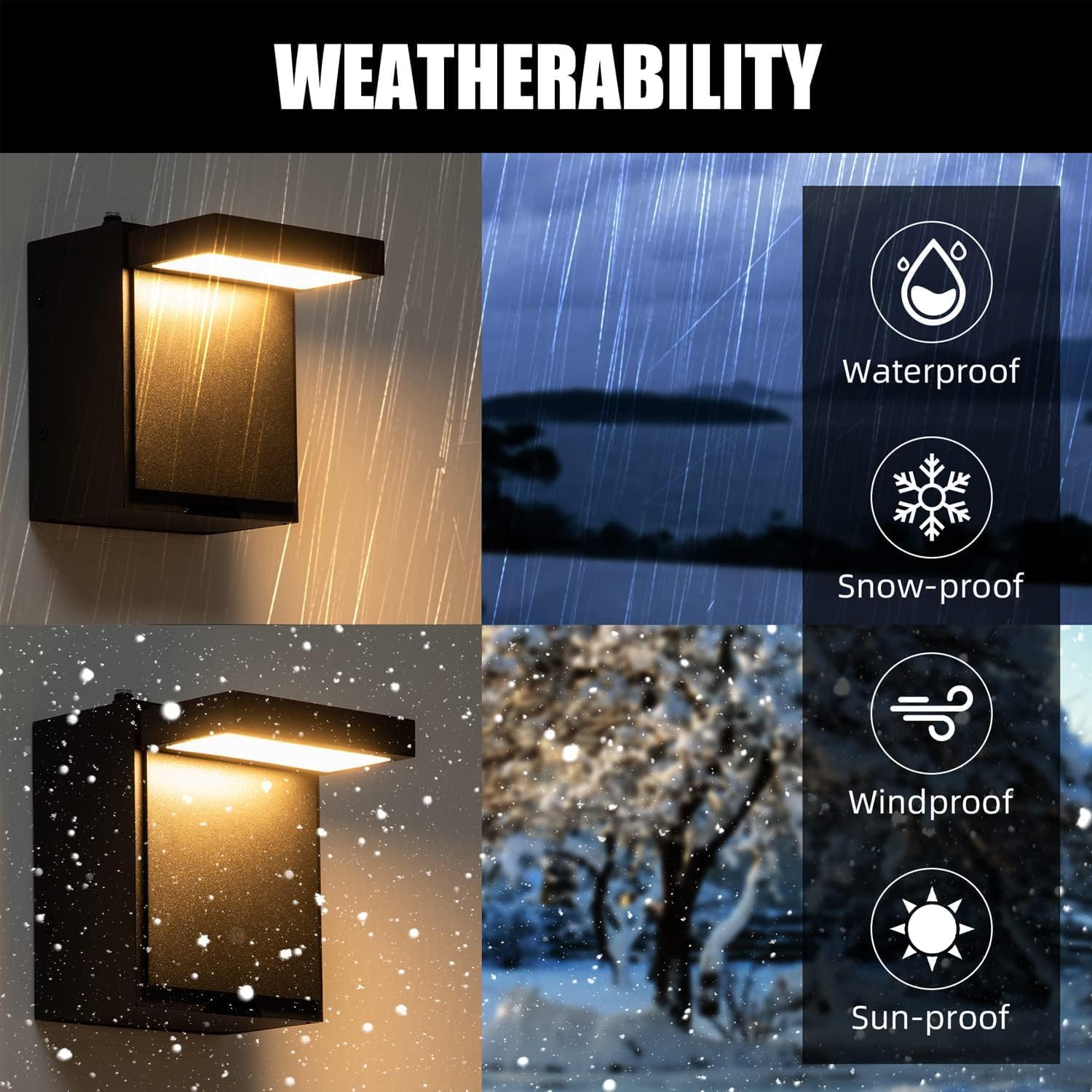 Lámpara LED de pared para exteriores con salida GFCI, moderna luz LED para porche al aire libre con dos salidas integradas, aplique de exterior