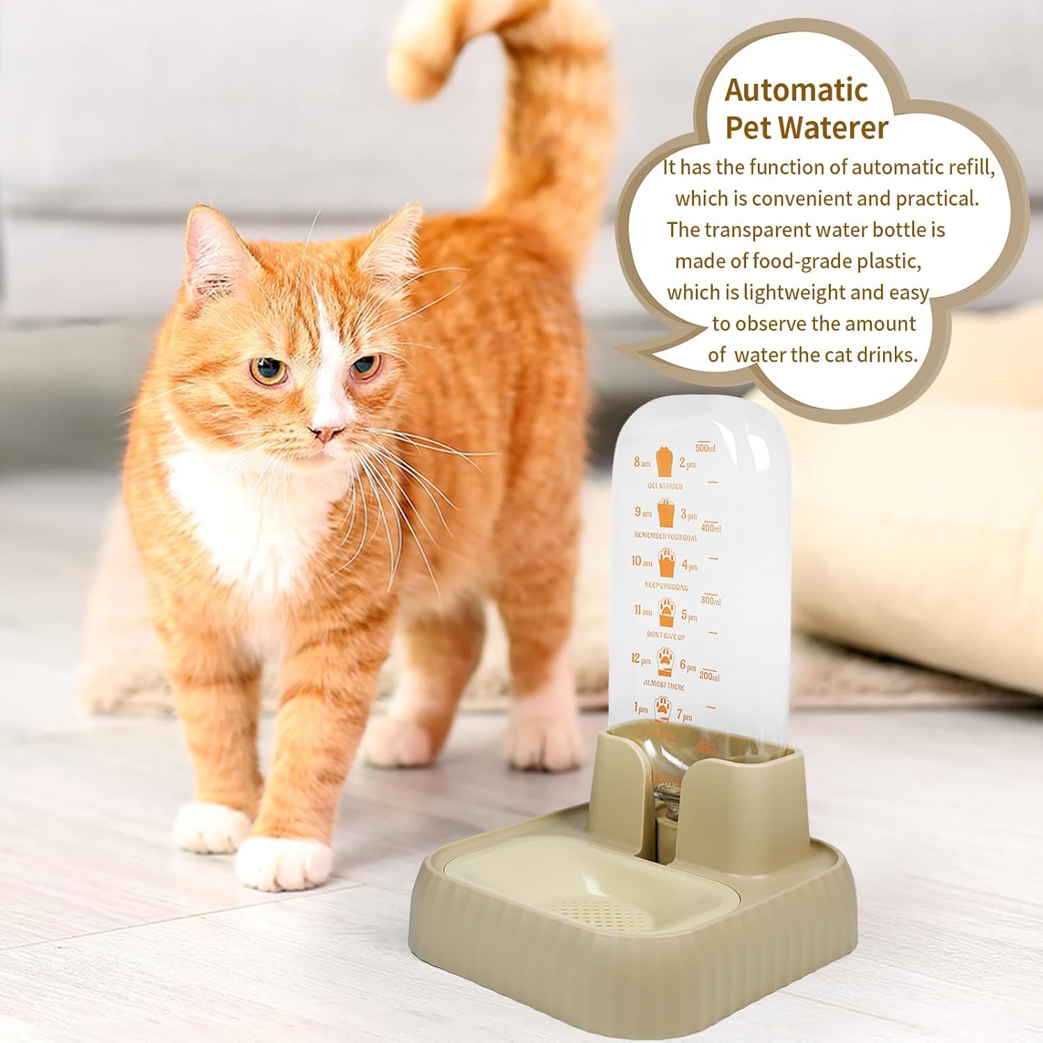 Cuenco de agua por gravedad para gatos, dispensador de agua para mascotas, dispensador automático de agua para gatos, 16.9 fl oz, dispensador de