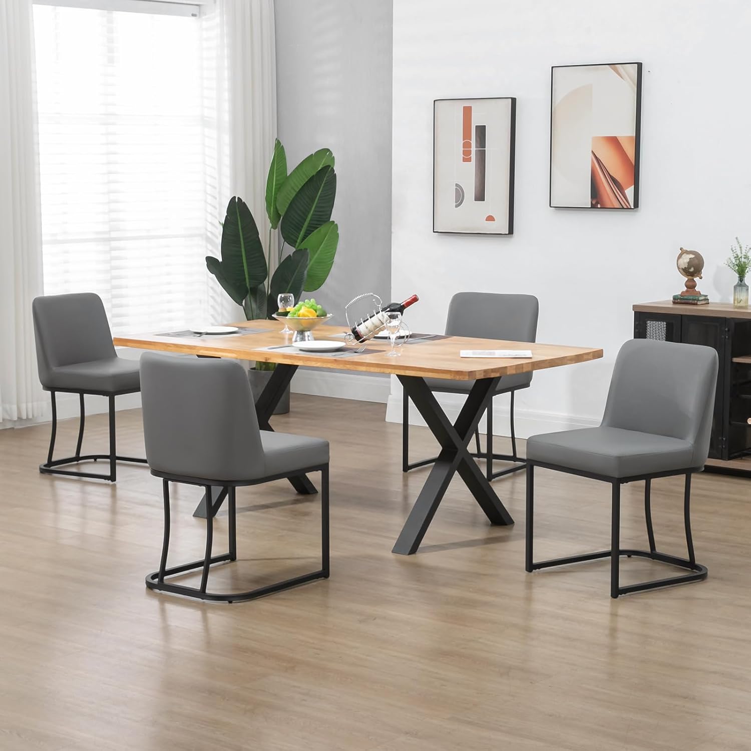 ZJhome Juego de 4 sillas de comedor de piel sintética, sillas de comedor modernas de mediados de siglo con respaldomarco de metal, sillas laterales