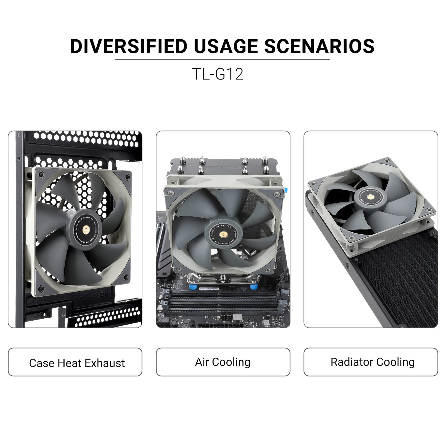 Thermalright Ventilador de CPU TL-G12 de 4.724 in, ventilador de carcasa de computadora, ventilador silencioso de PC PWM de 4 pines, 1500 RPM,