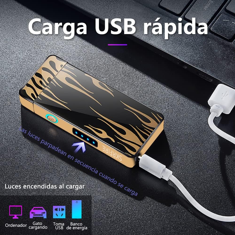 SKRFIRE Encendedor eléctrico recargable, encendedor de arco de plasma, para exteriores, resistente al viento, sin llama, encendedor fresco para