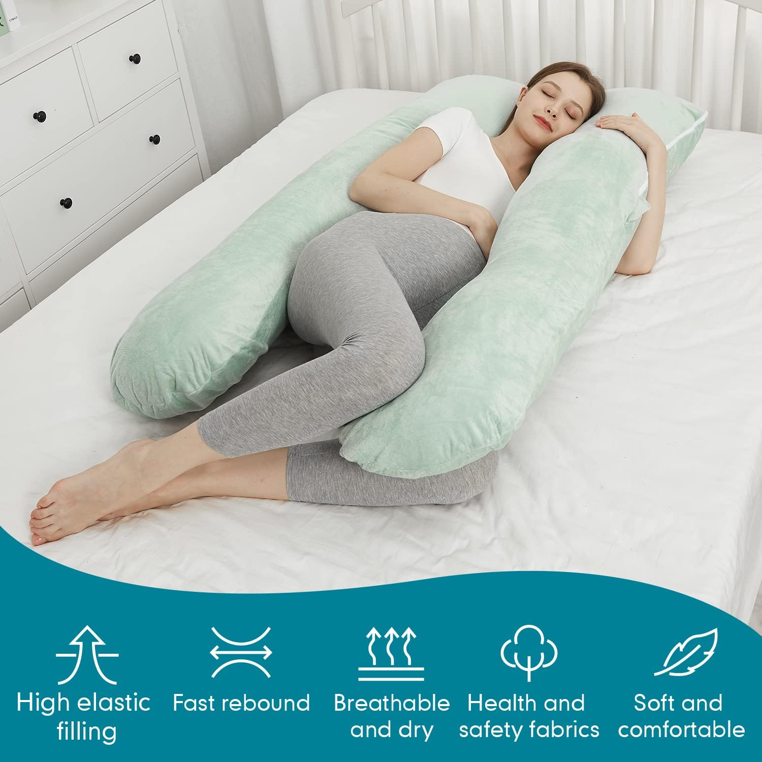 JOHNPEY Almohadas de embarazo para dormir, almohada de cuerpo completo en forma de U, almohada de maternidad imprescindible para el embarazo con