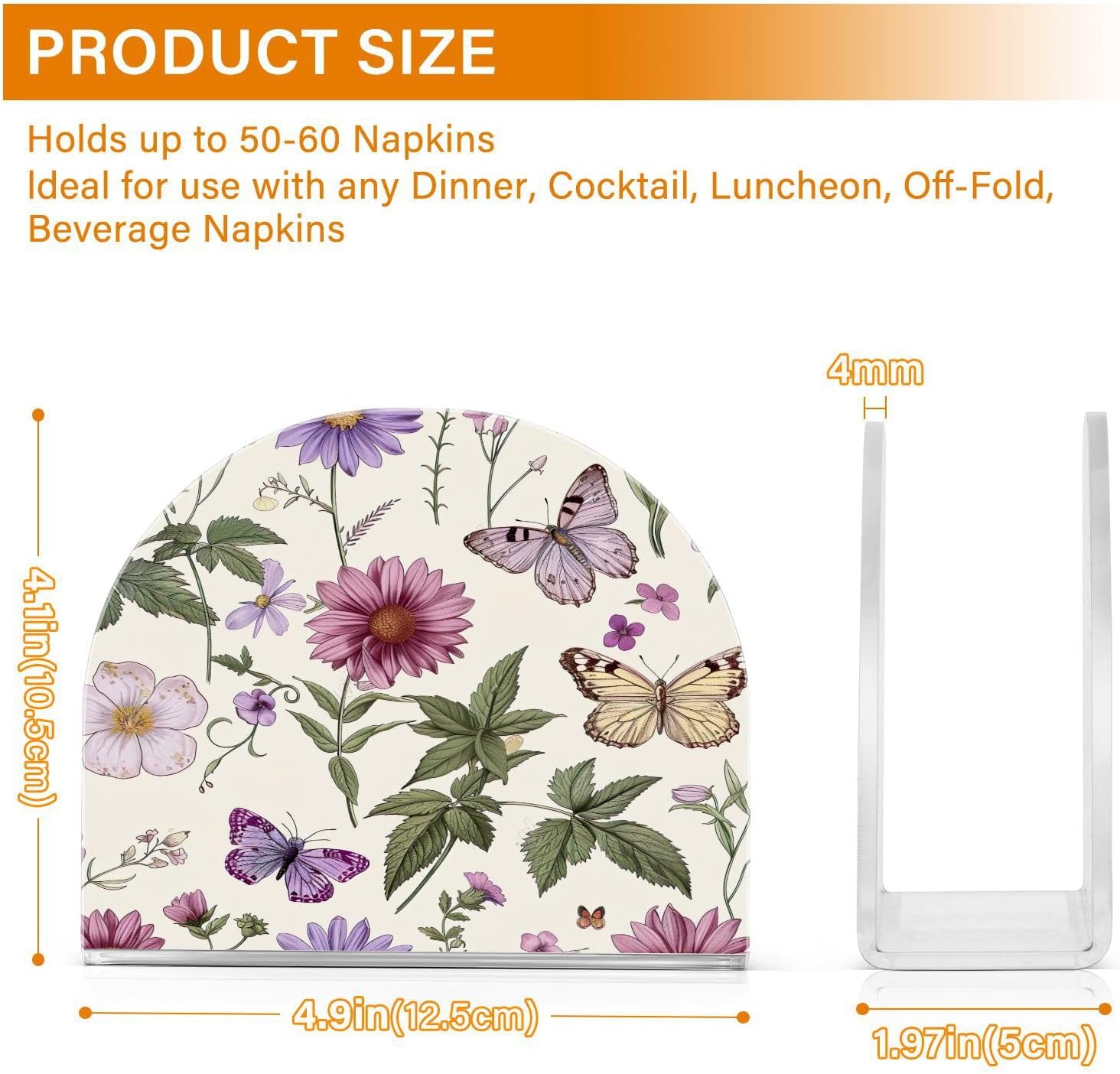 Flower Butterfly Napkin Holder for Paper Napkins, Acrylic Upright Holder for Table, Tissue Dispenser for Farmhouse Kitchen Home Decor