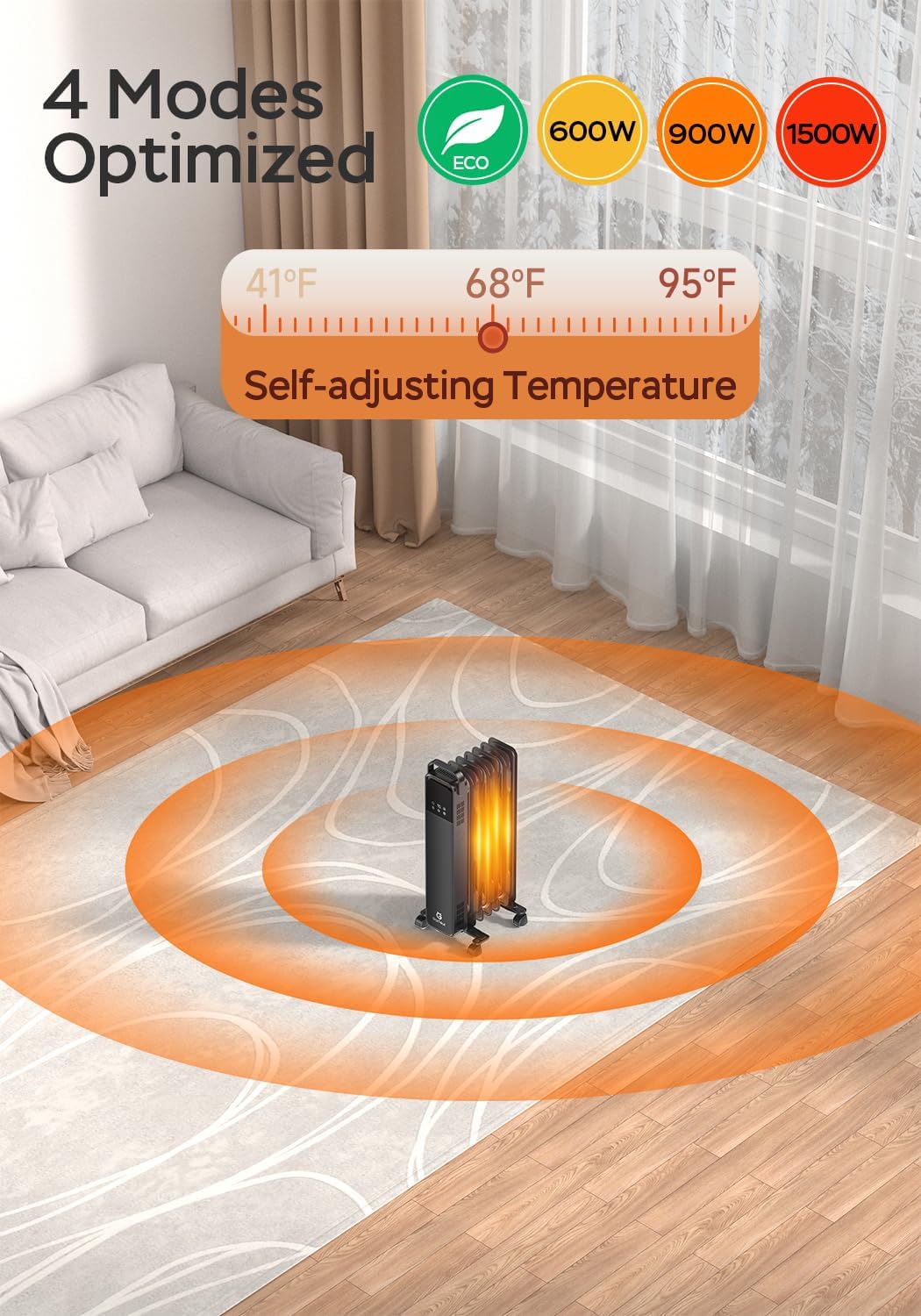 Calentador de radiador, calentador lleno de aceite de 1500 W, temporizador de 24 horas, termostato ajustable, silencioso, calentador eléctrico