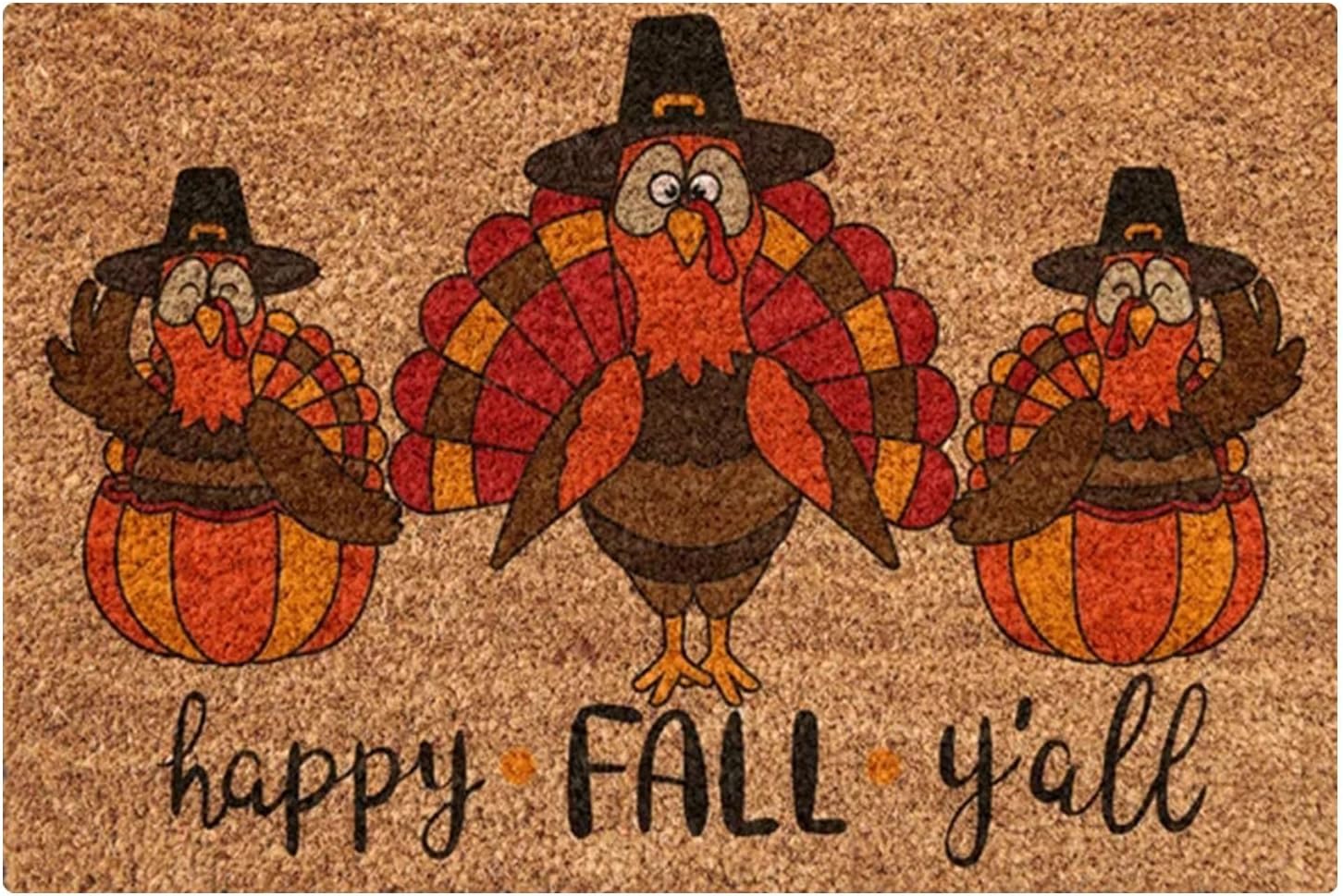 Felpudo de interior Happy Harvest personalizado otoño calabaza impresión Acción de Gracias bloque de color bienvenida suave exterior