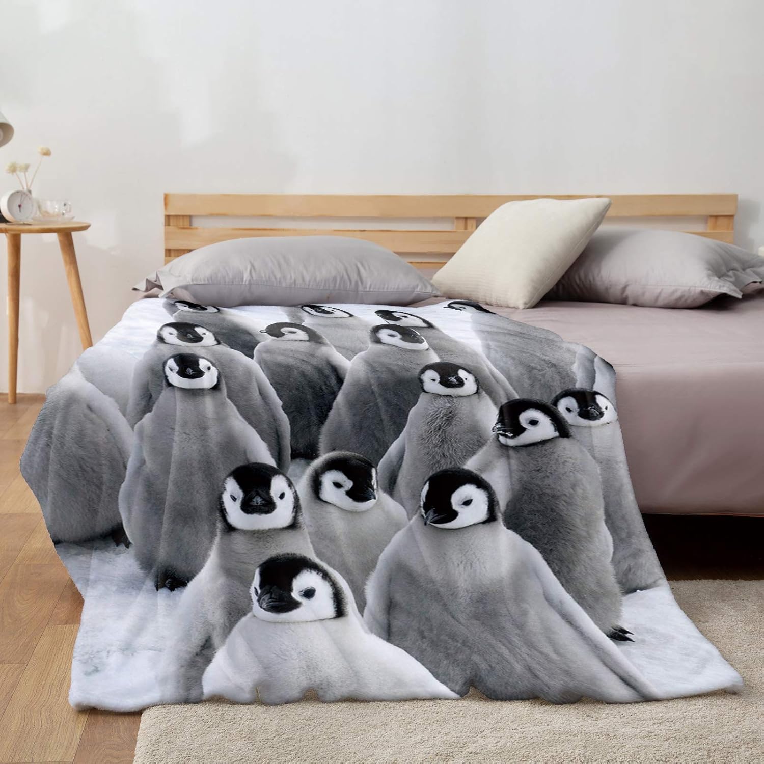 Manta de franela de vellón gris de pingüino, suave, acogedora, cómoda, cálida, linda, ligera, para mujeres, adultos, niñas, regalos de invierno,