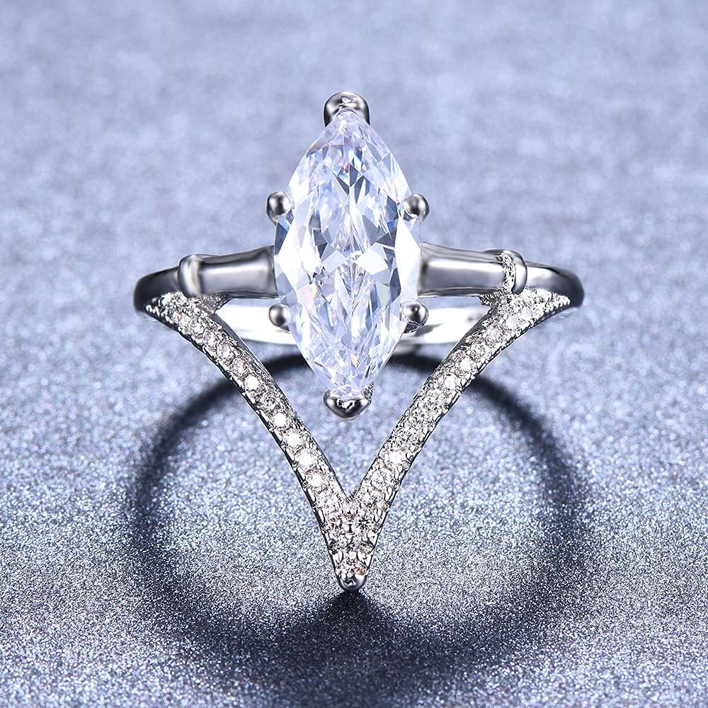 Anillo de plata 925 con circonita cúbica de corte marquesa perfecto de 2.0 quilates, circonita cúbica AAA, anillo de compromiso y boda para mujer