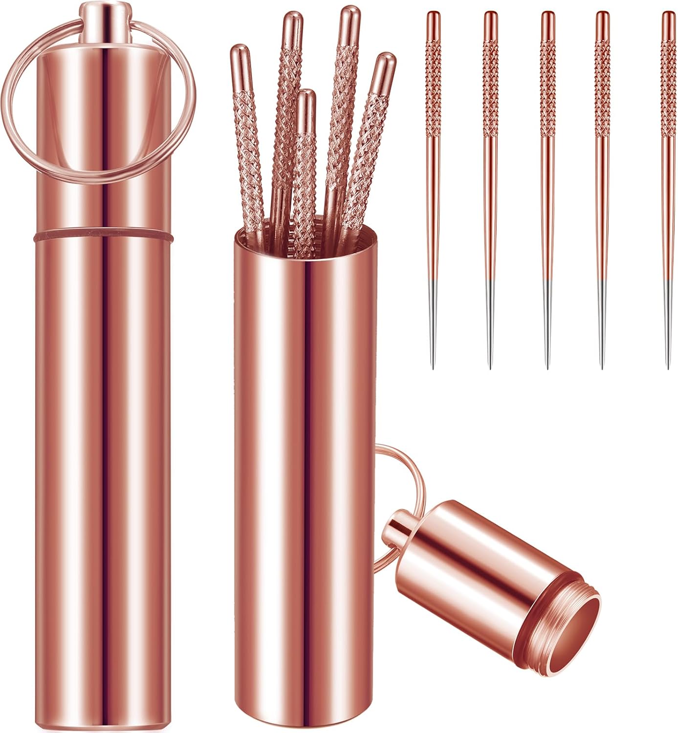 Mini soporte portátil de titanio para palillos de dientes con 10 palillos de dientes de titanio reutilizables, impermeable, palillos de dientes,