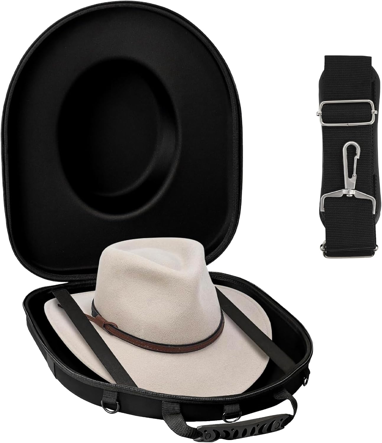 Funda de transporte para sombreros de viaje, caja de almacenamiento antipresión para sombreros con asa de transporte, correas de hombro y equipaje,