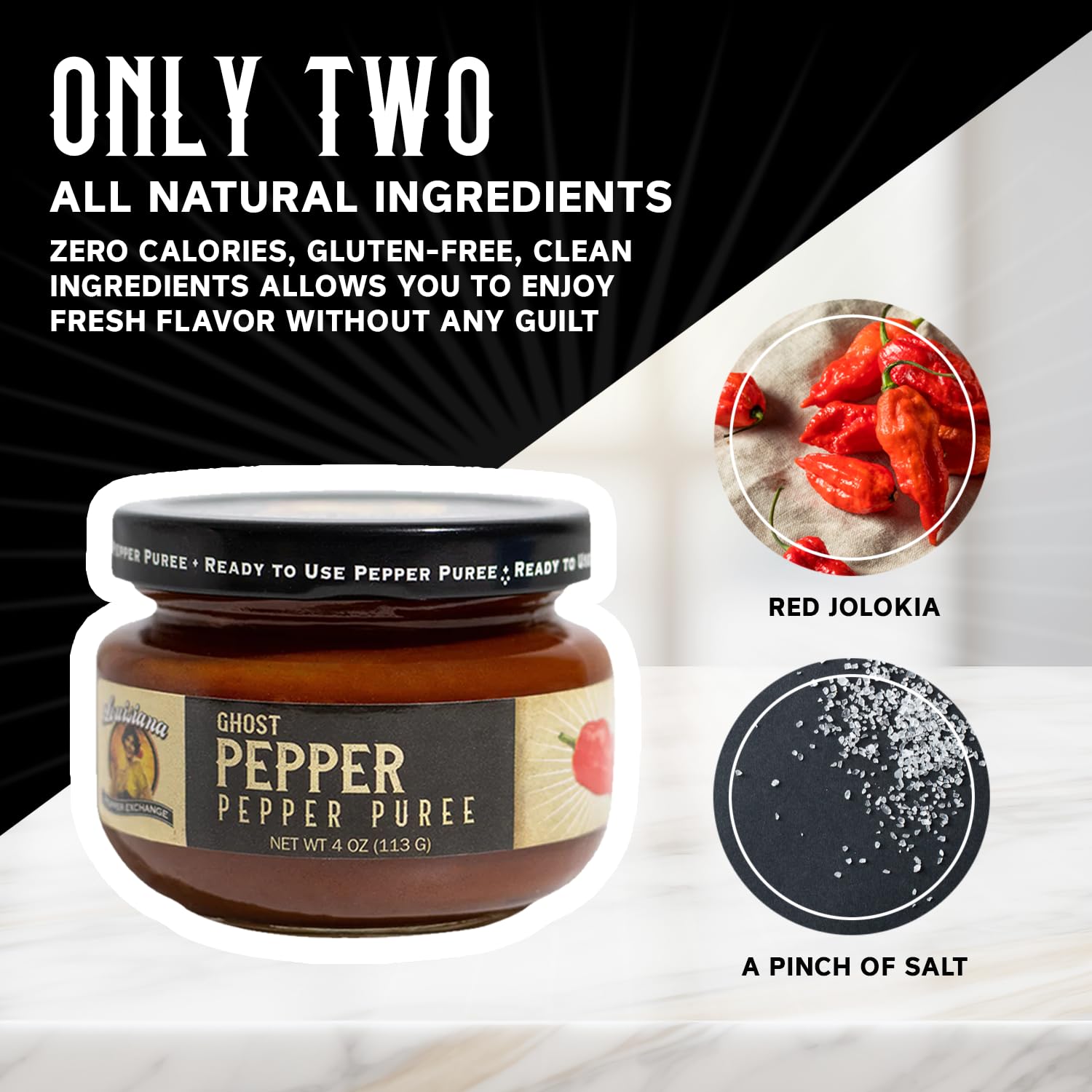 Louisiana Pepper Exchange Salsa de puré de pimiento fantasma, condimento picante de chile súper picante, a base de plantas, sin gluten, reemplaza el