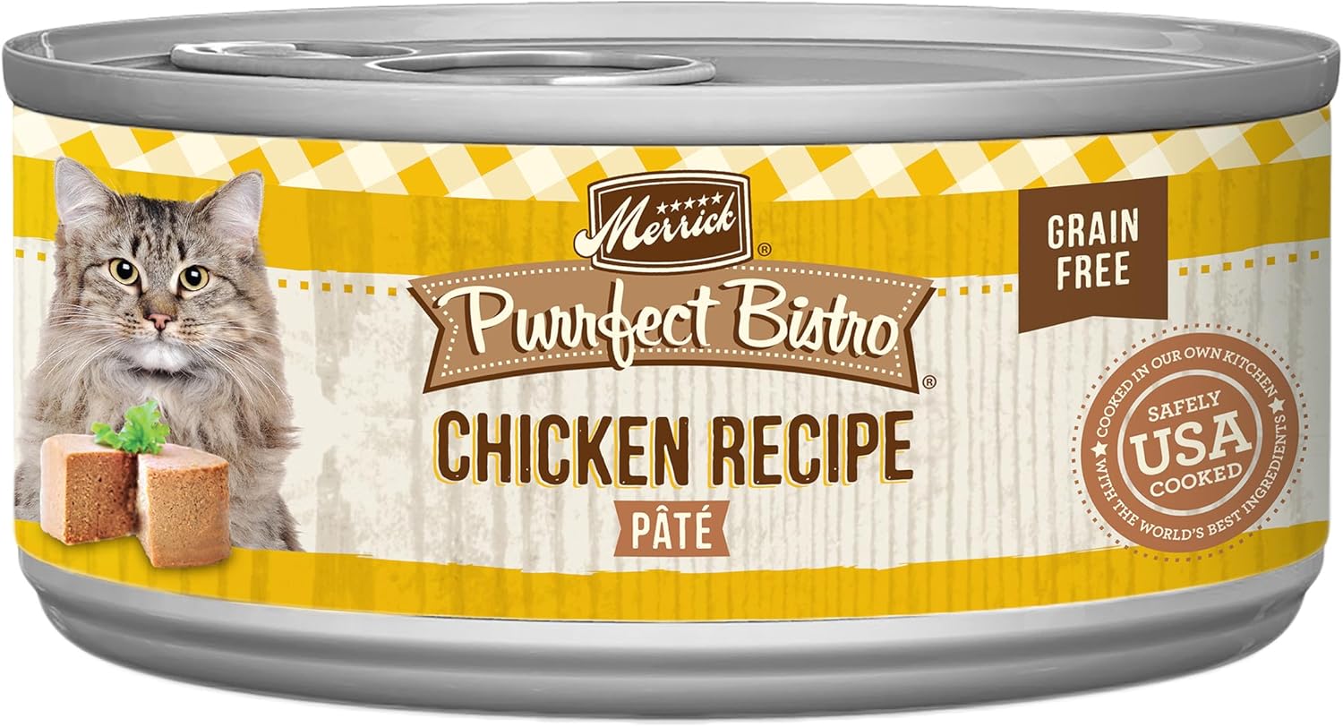 Merrick Purrfect – alimento húmedo para gatos sin granos, receta de paté de pollo – (24) 3 oz, Latas
