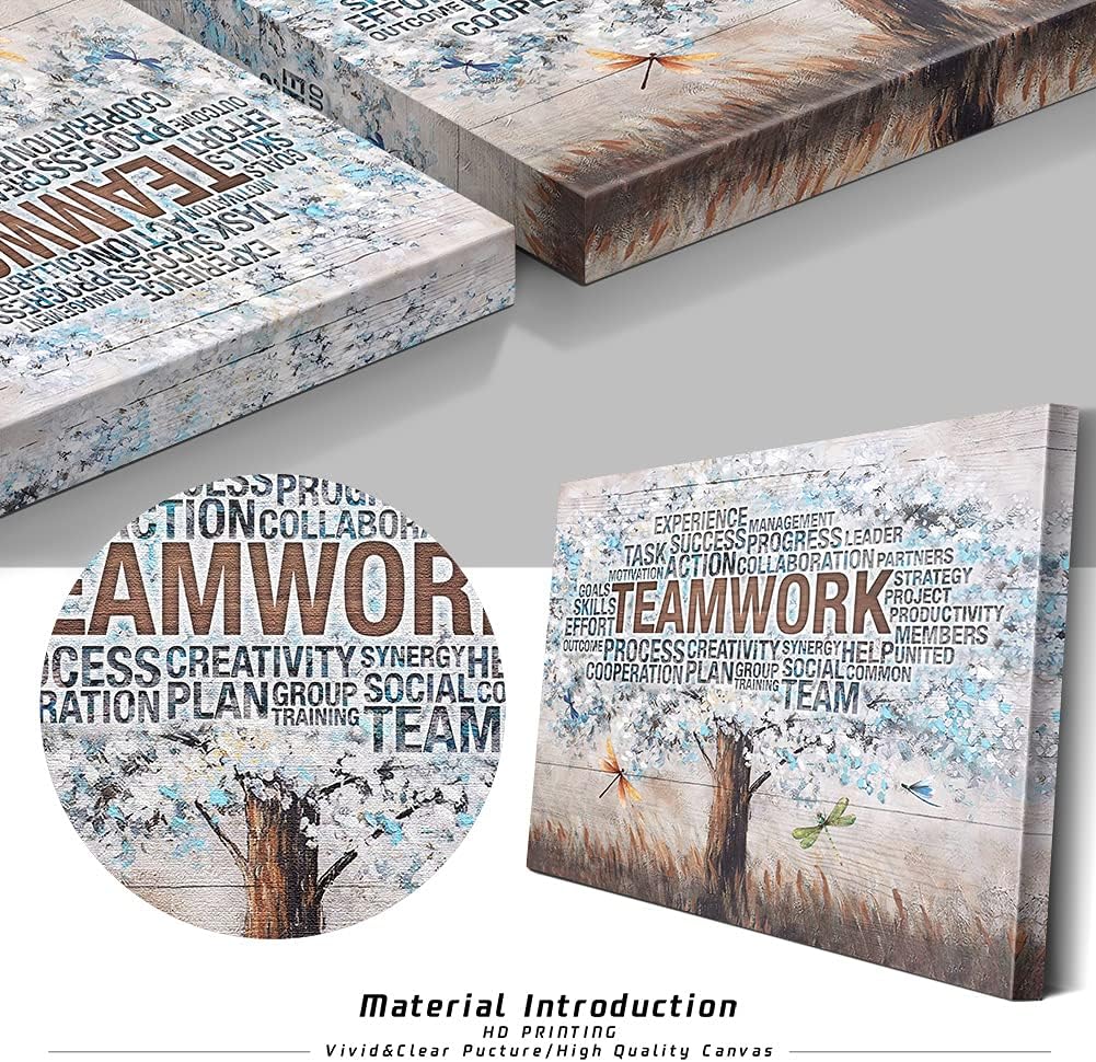Drawpro Arte de pared inspirador de árbol de trabajo en equipo para oficina, citas motivacionales, decoración de pared, decoración inspiradora de