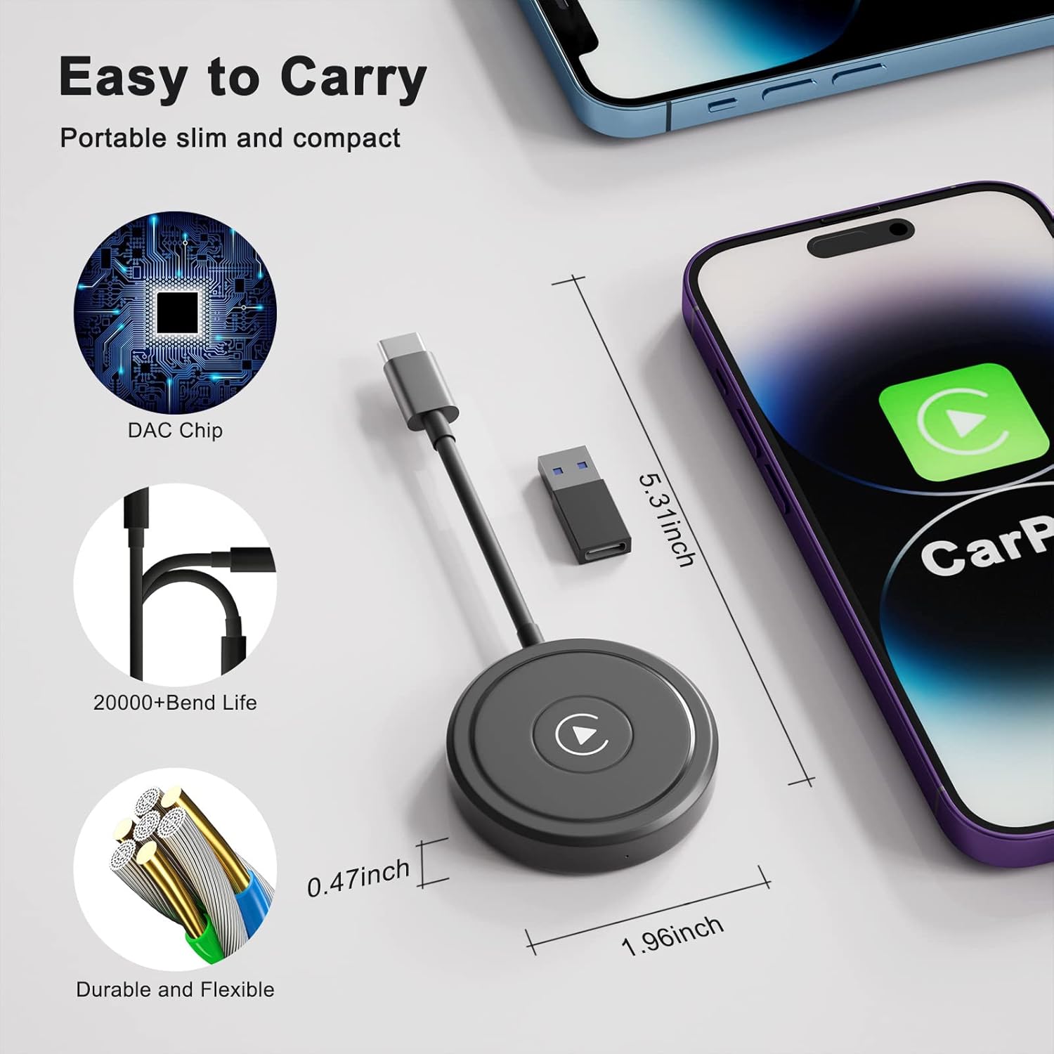 Apple Carplay – Adaptador inalámbrico 2022 actualizado Apple CarPlay Dongle para el CarPlay original con cable del automóvil, convierte el CarPlay