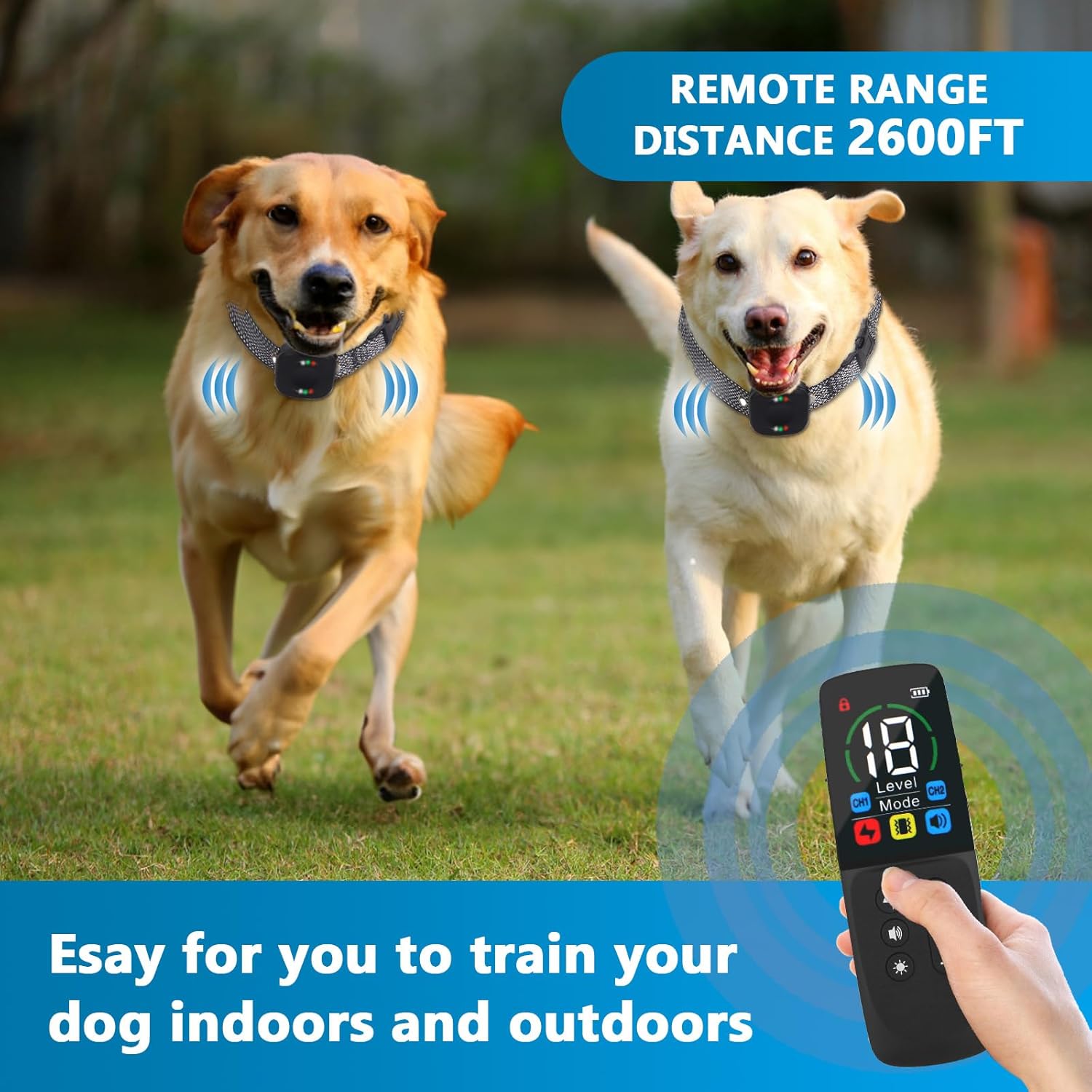 Collar de entrenamiento para perros con control remoto, 2600 pies, collar de choque inteligente para perro con 4 modos de entrenamiento, bloqueo de