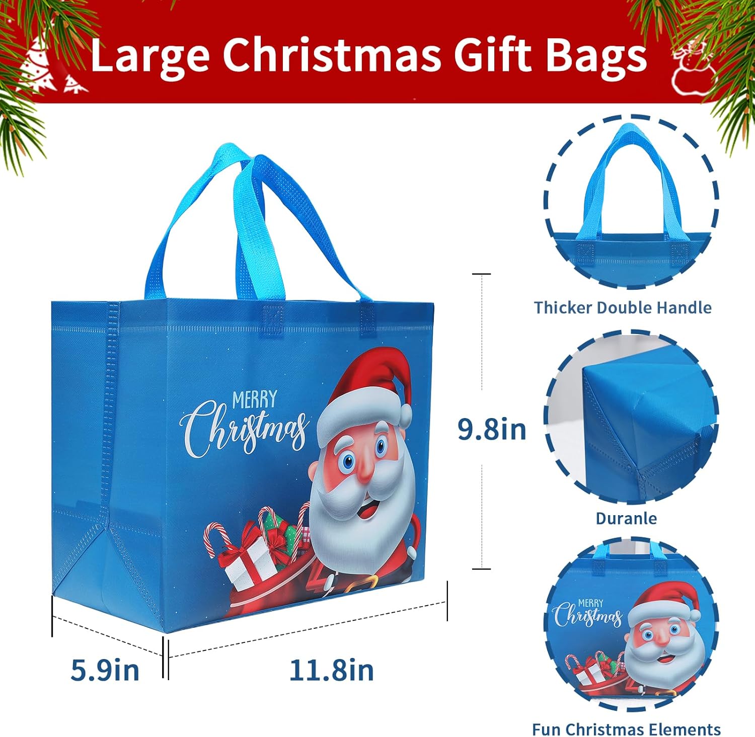 Bolsas de regalo de Navidad, 6 bolsas de regalo grandes para regalos de Navidad, bolsas de regalo reutilizables con asas, bolsas de Navidad, bolsas